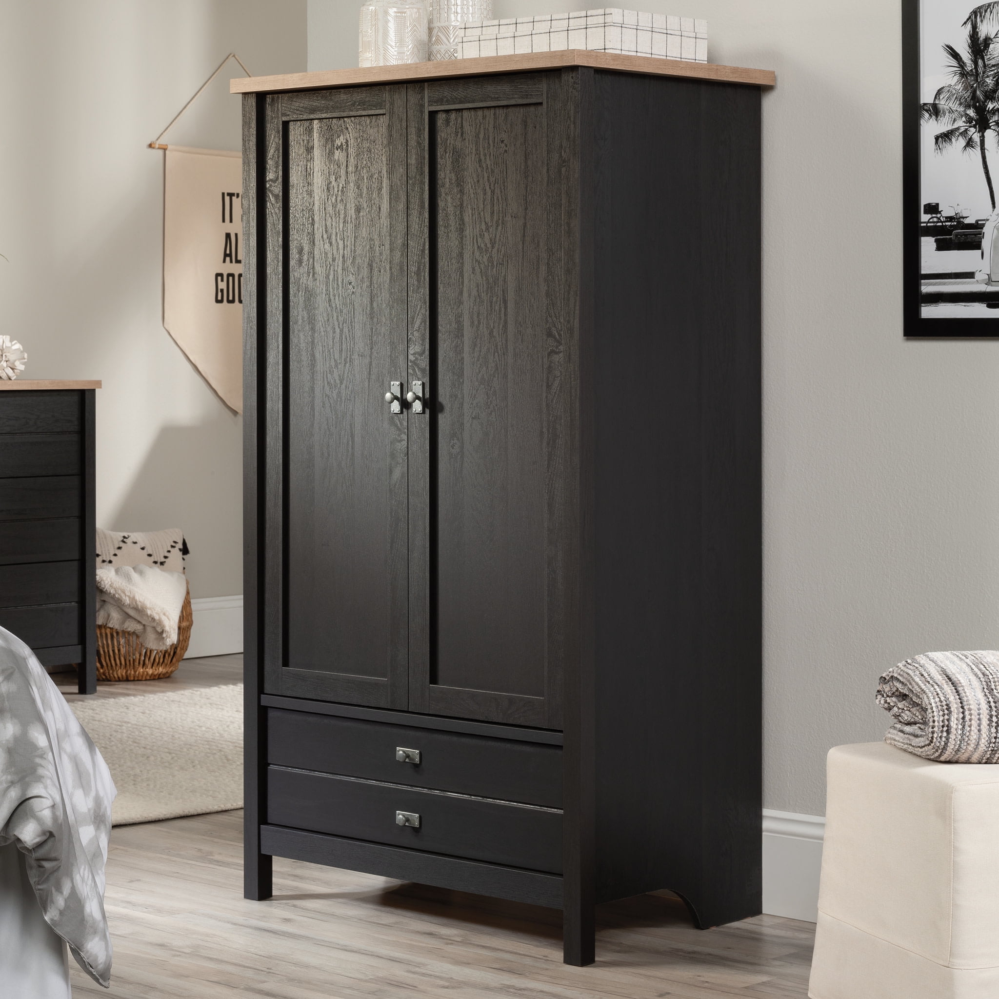 Raven Oak Cottage Style Armoire with Mirror