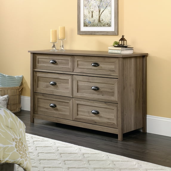 Sauder County Line 6 Drawer Dresser, Salt Oak Finish