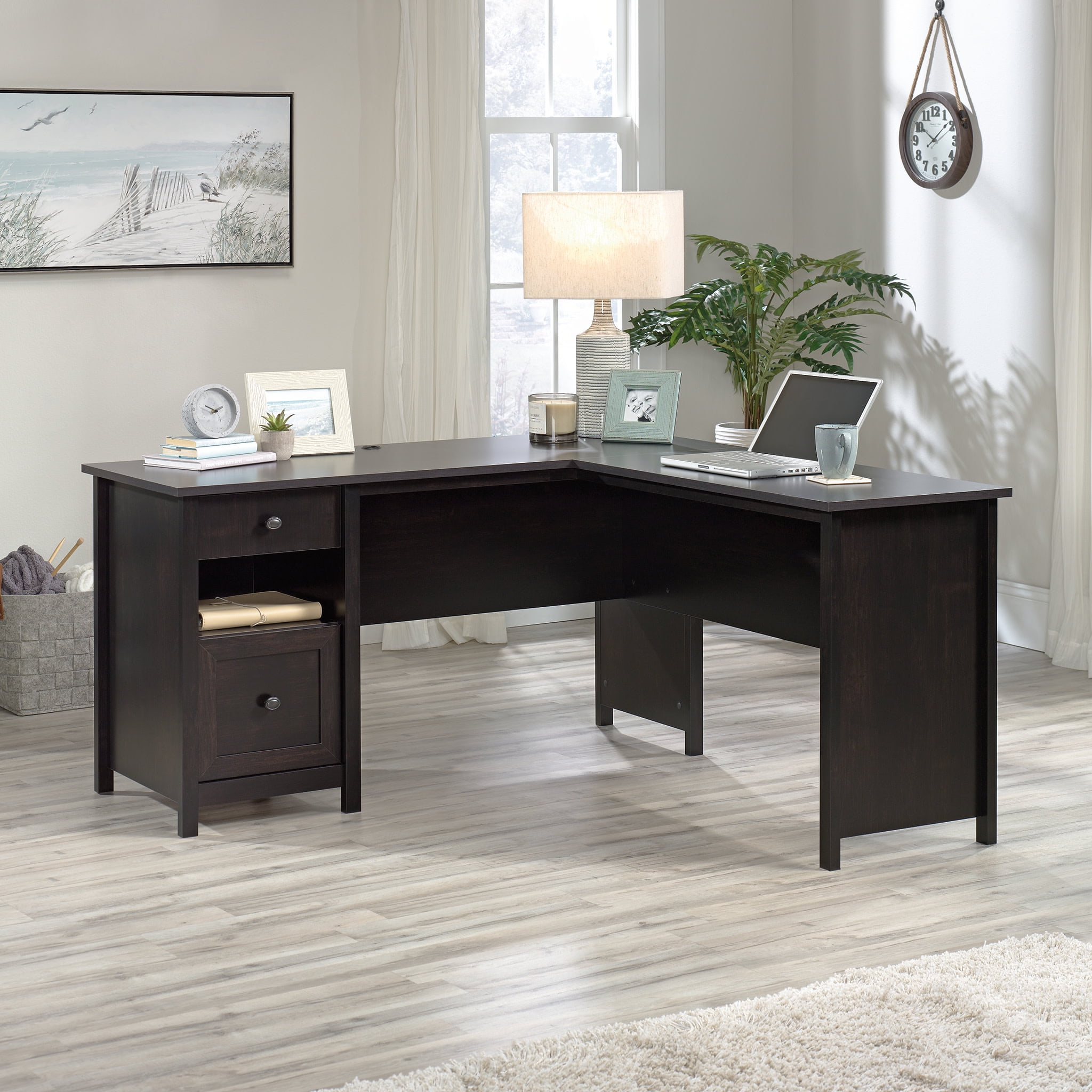 Estate Black L-Shaped Executive Desk with File Drawer