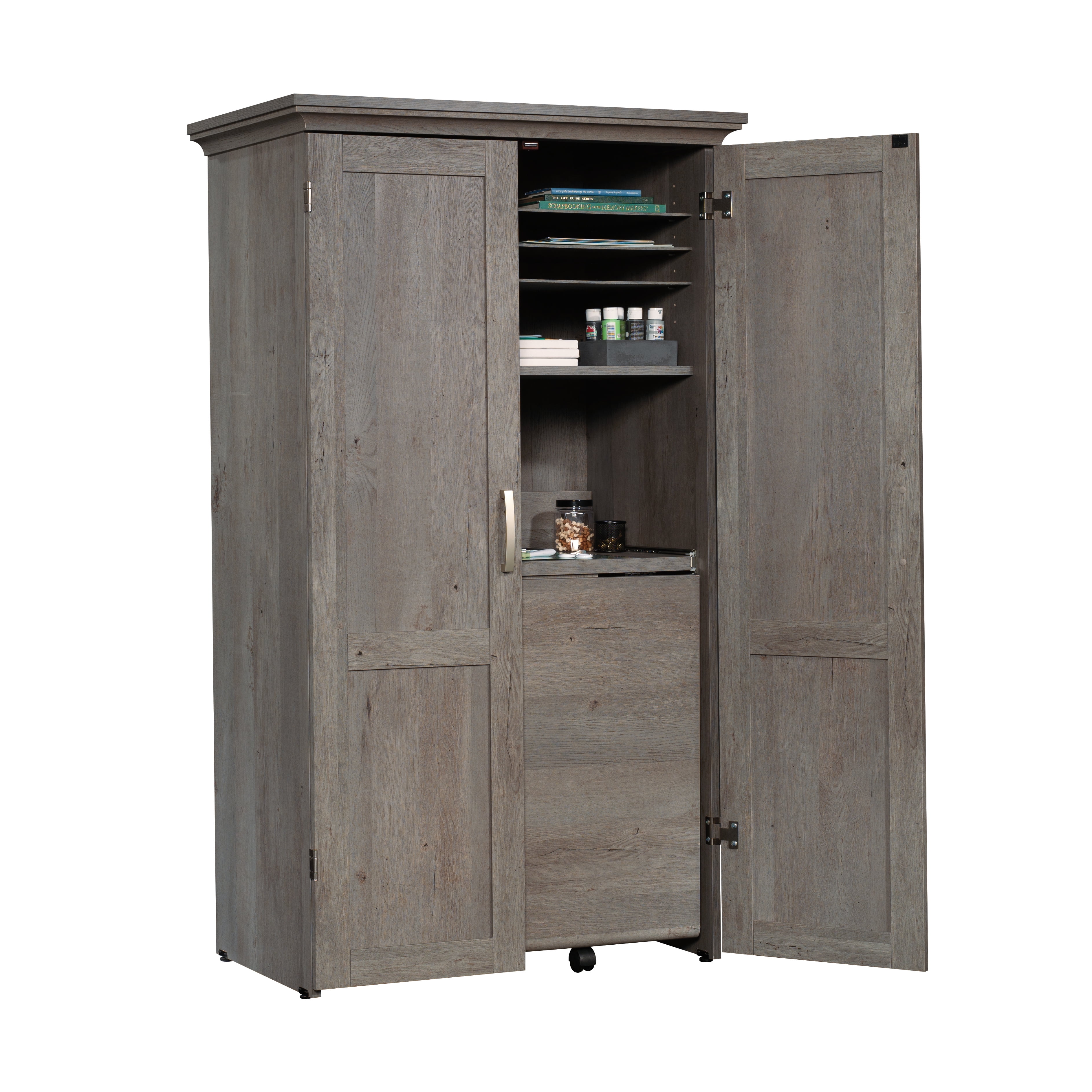 Sauder Harbor View Craft and Sewing Armoire with Table, Antiqued White  Finish - Walmart.com