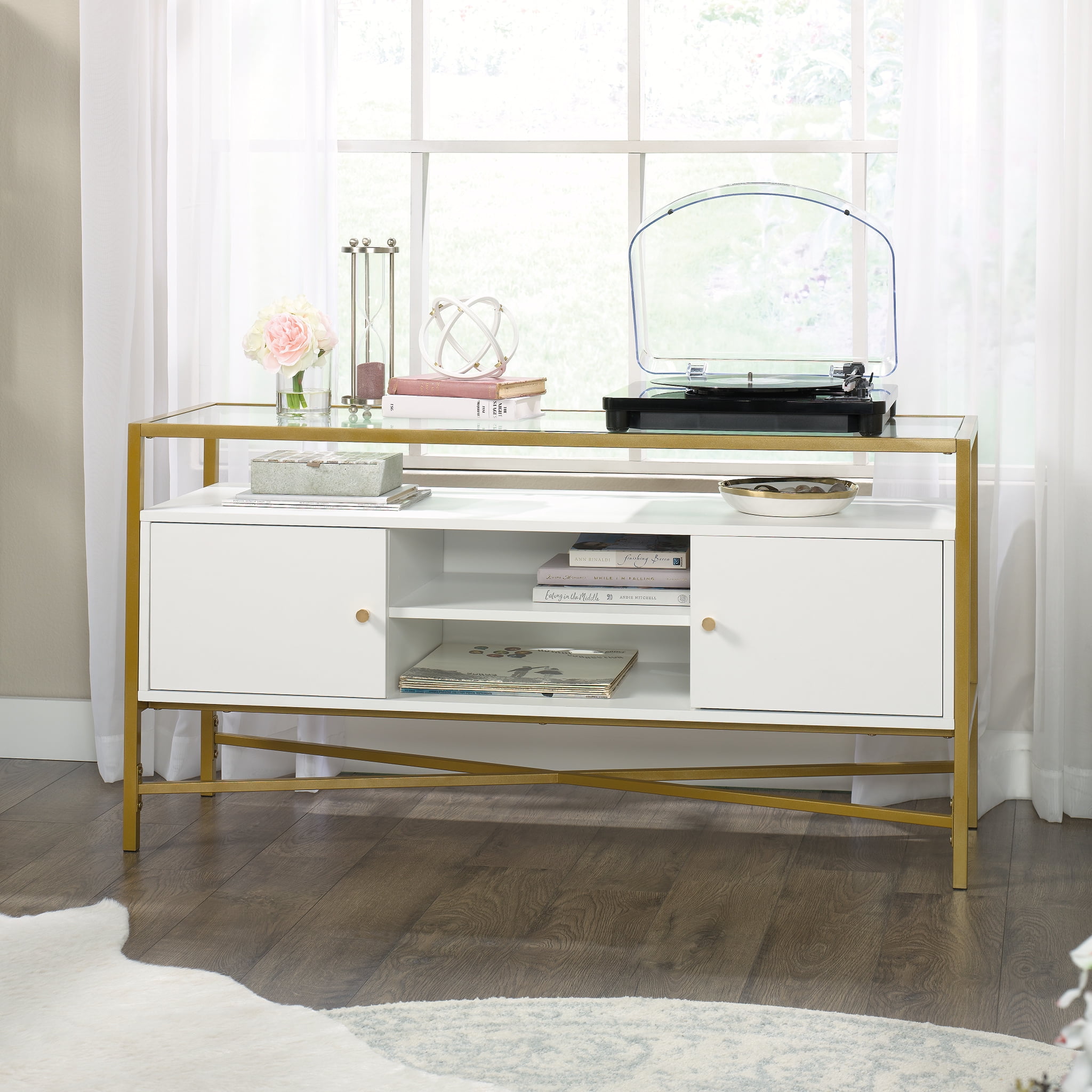 Credenza white on sale and gold