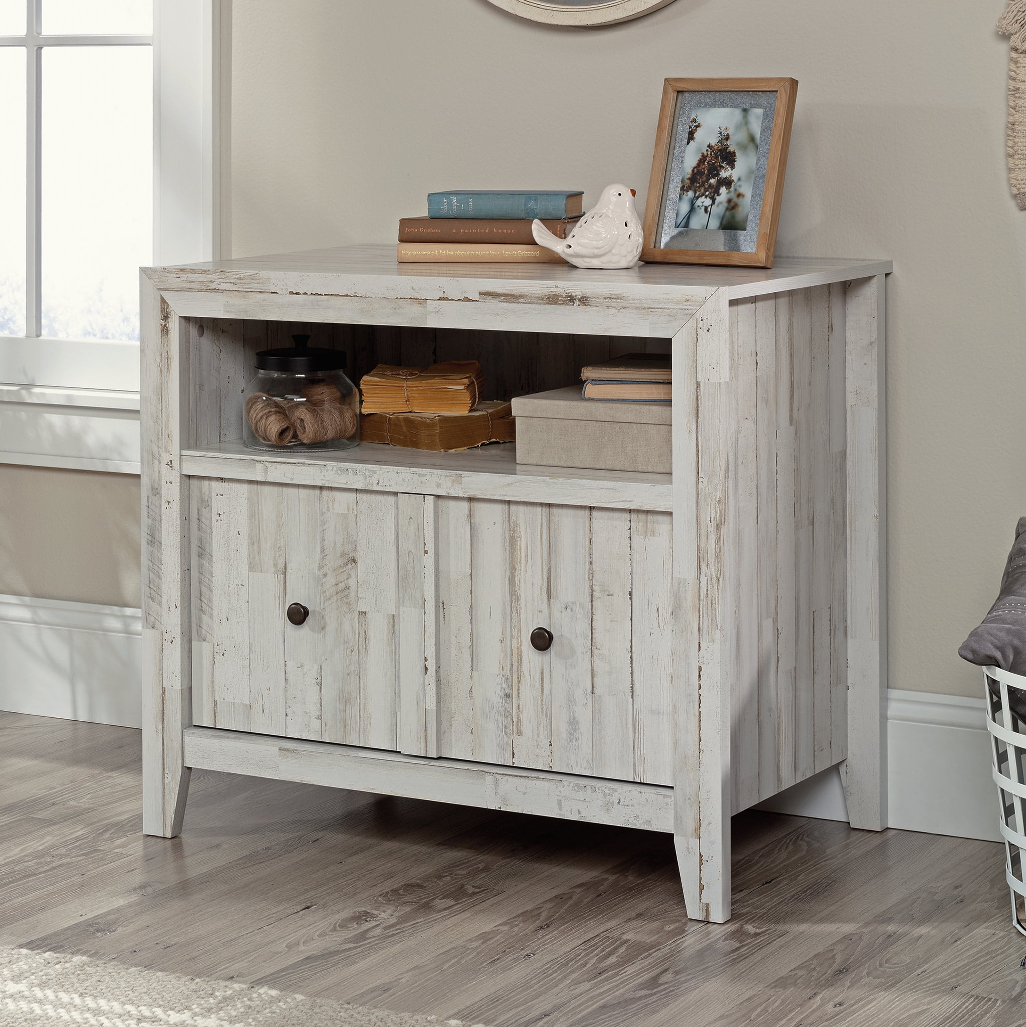 White Plank 1-Drawer Lateral File Cabinet with Open Shelf