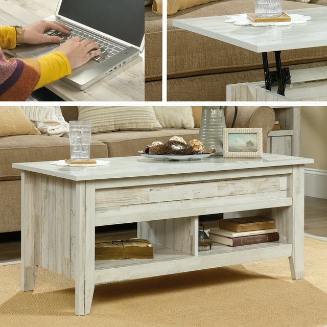 Sauder Dakota Pass Engineered Wood LiftTop Coffee Table in White Plank