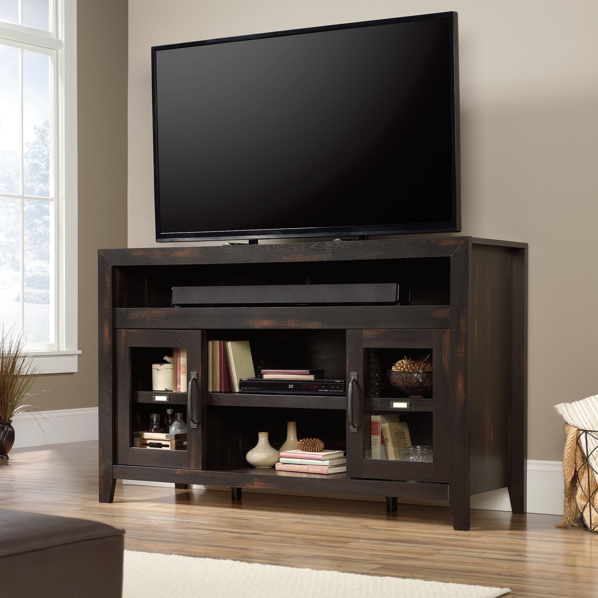 Sauder Dakota Pass TV Stand Credenza for TVs up to 60", Char Pine ...