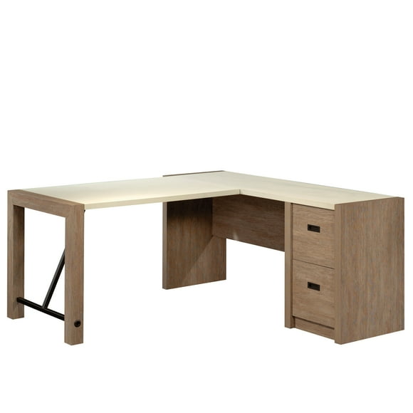 Sauder Dixon City 66"W L-Shaped Computer Desk With Drawers, Brushed Oak/Pebble White