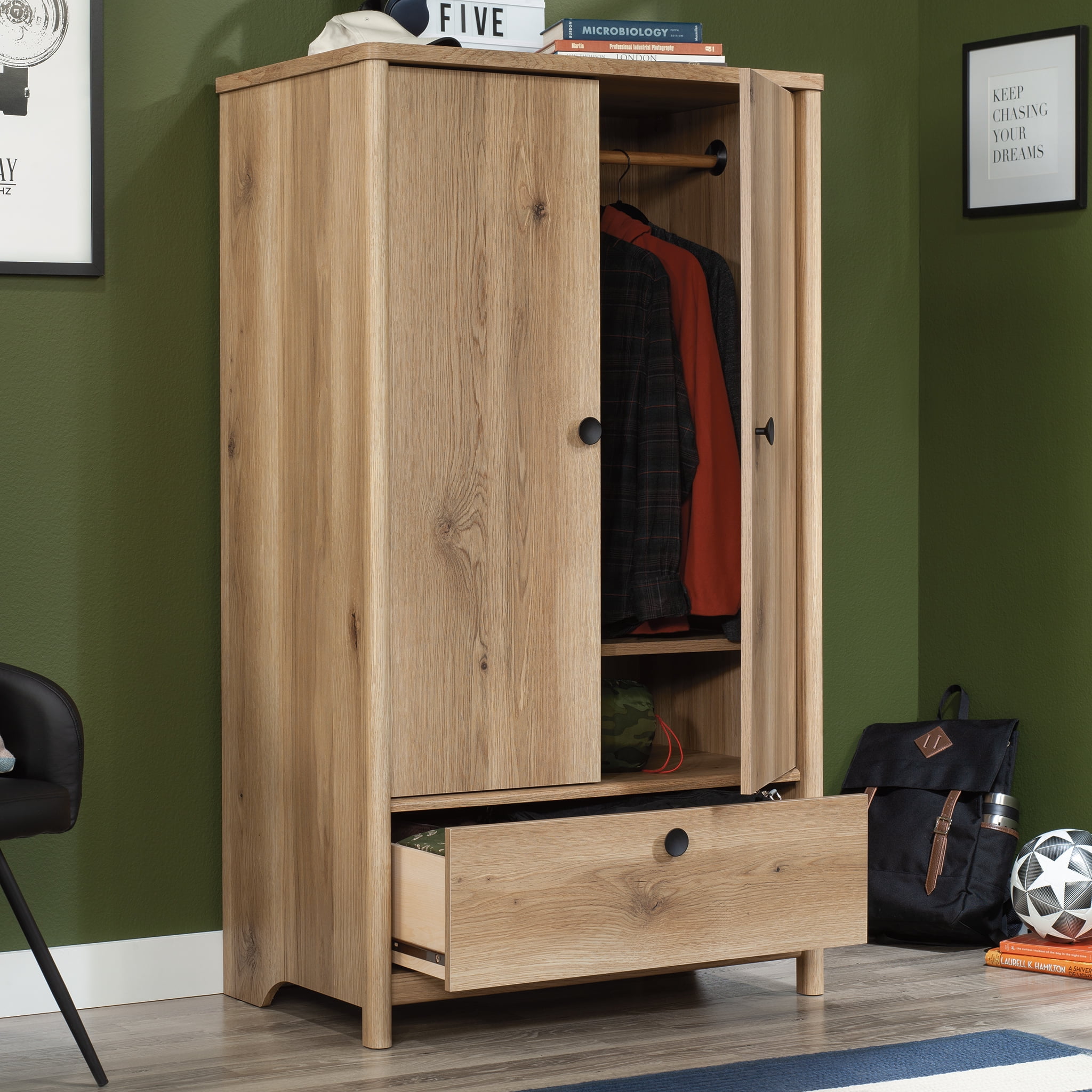 Sauder Dover Edge Bedroom Armoire with Drawer, Timber Oak Finish
