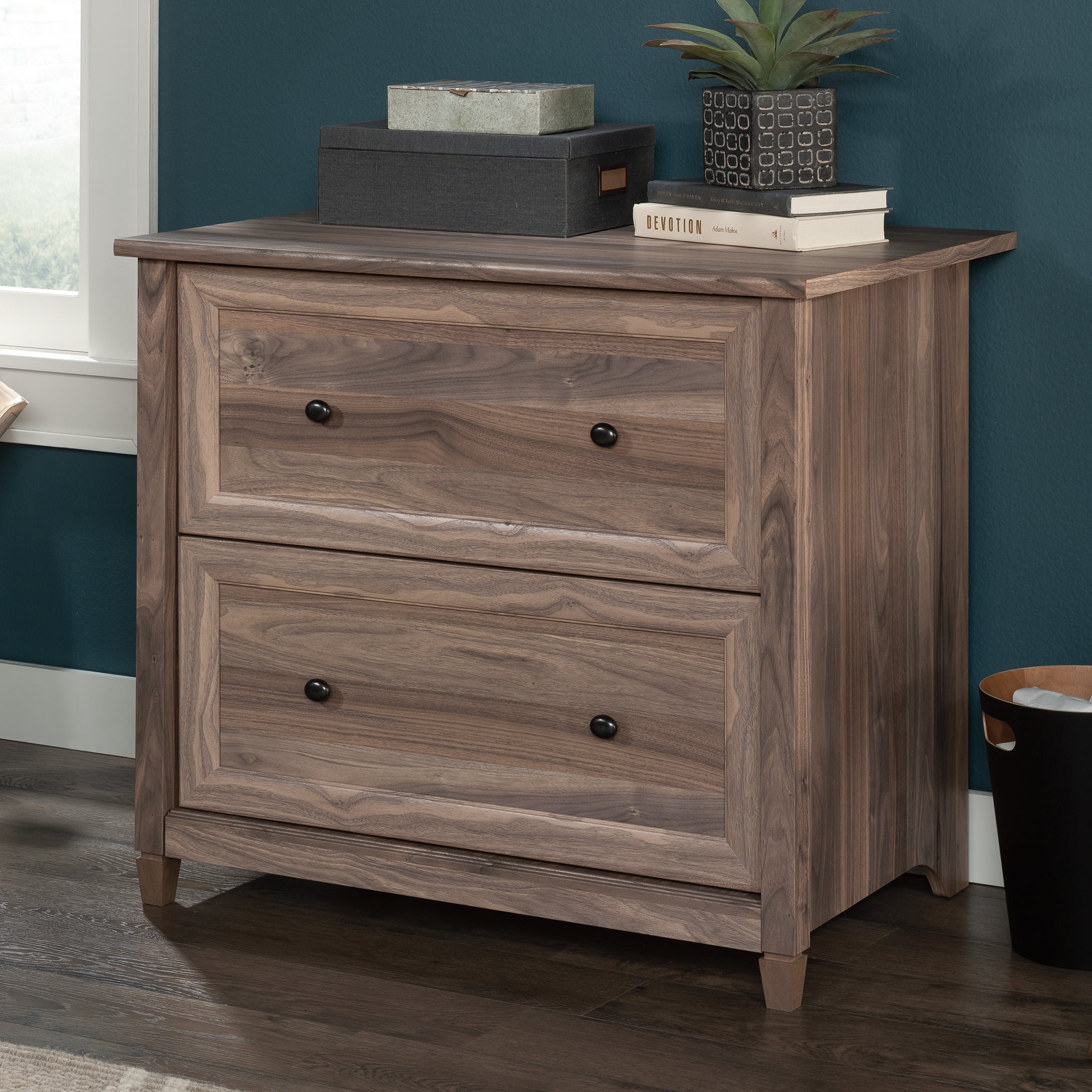 Washed Walnut 2-Drawer Lateral File Cabinet with Metal Hardware