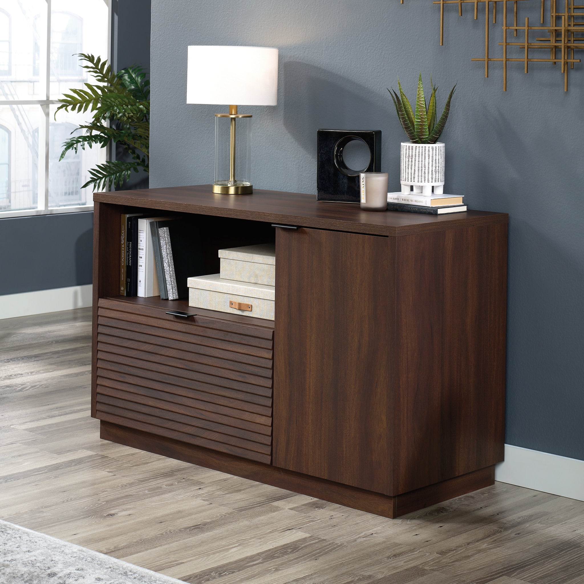 Sauder Englewood Engineered Wood Storage Credenza in Spiced Mahogany