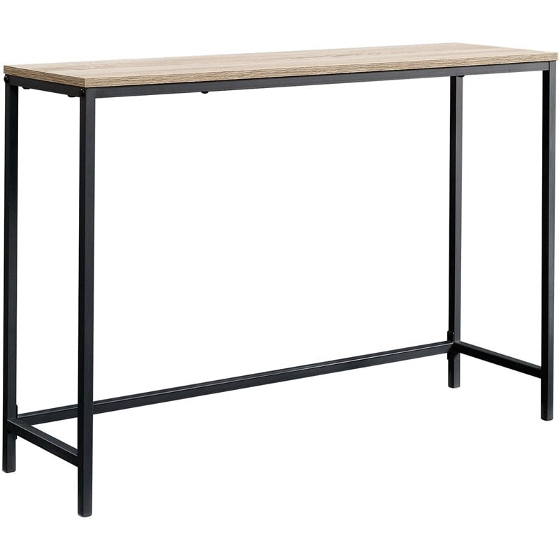 Charter Oak and Black Metal Slim Entryway Table with Storage