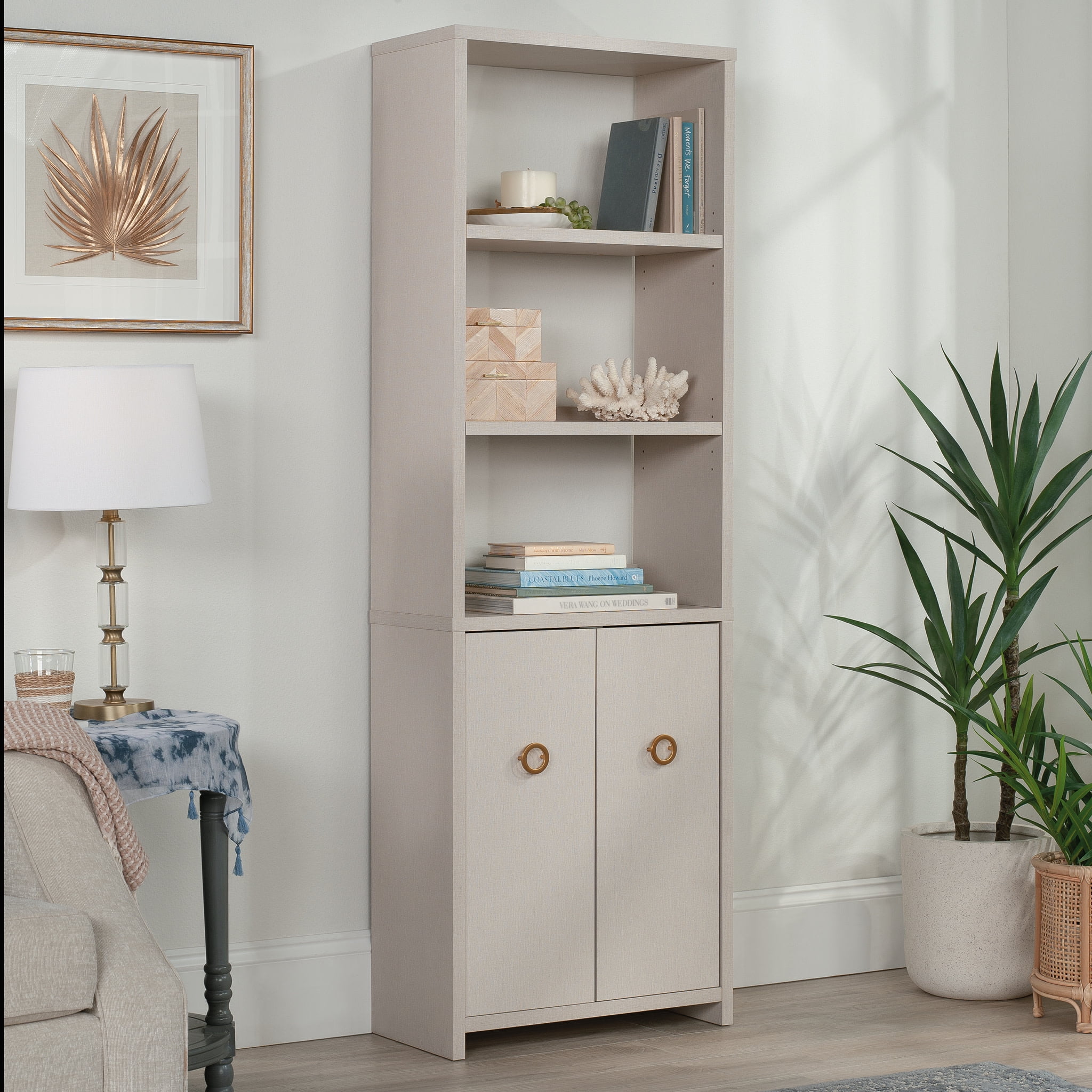 Dove Linen 70" Adjustable Bookcase with Doors