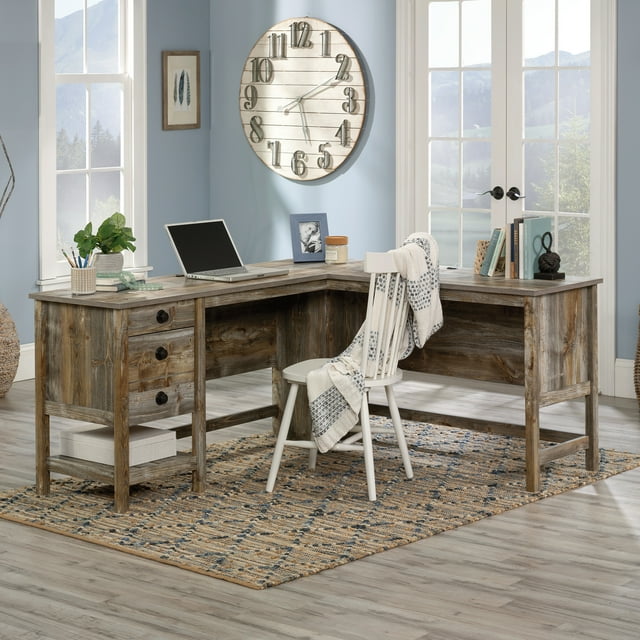 Sauder Granite Trace LShaped Home Office Desk, Rustic Cedar Finish