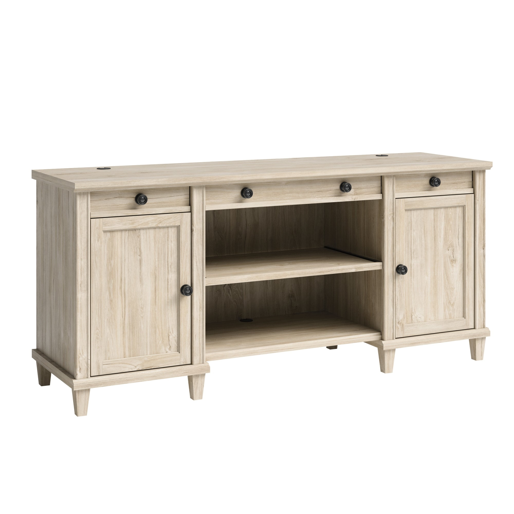 Chalk Oak Wood Credenza with Drawers and Shelves