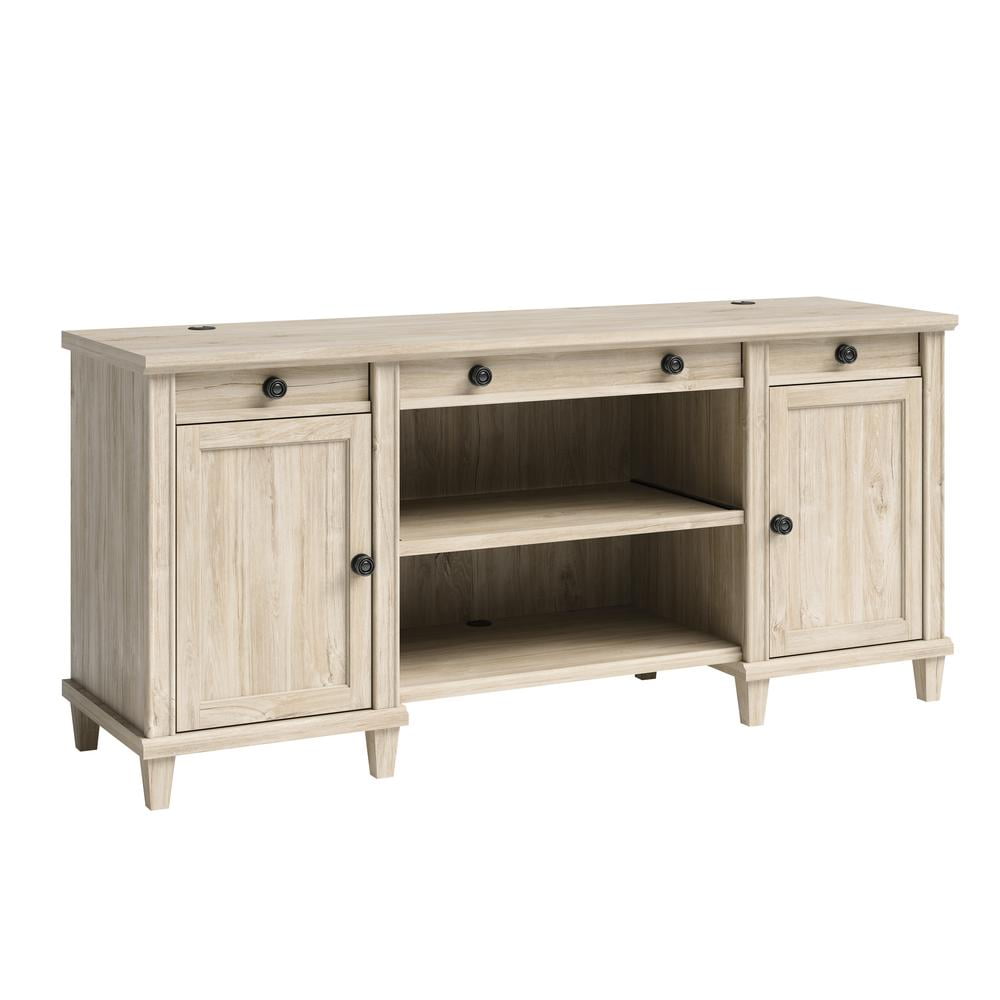 Chalk Oak Wood Credenza with Drawers and Shelves