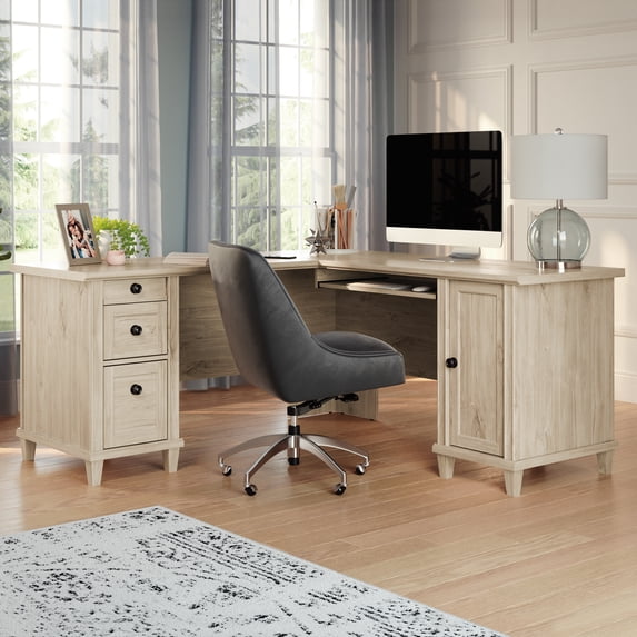 Sauder Hammond Engineered Wood L-Shaped Desk in Chalk Oak Finish