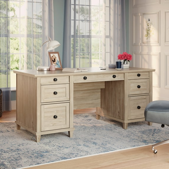 Sauder Hammond Executive Desk in Engineered Wood-Chalk Oak Finish