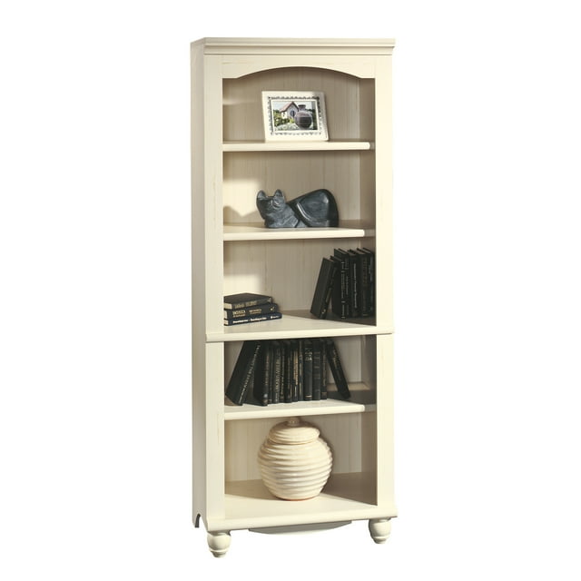 Sauder Harbor View 72" Library Bookcase, Antiqued White Finish