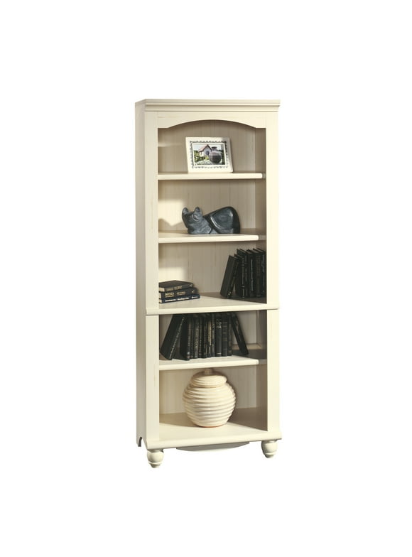 Sauder Harbor View 72" Library Bookcase, Antiqued White Finish