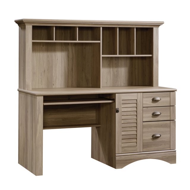 Sauder Harbor View Computer Desk W/hutch, Salt Oak Finish