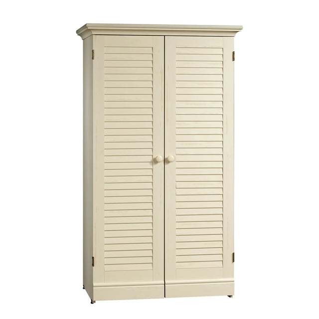 Sauder Harbor View Craft and Sewing Armoire with Table, Antiqued White
