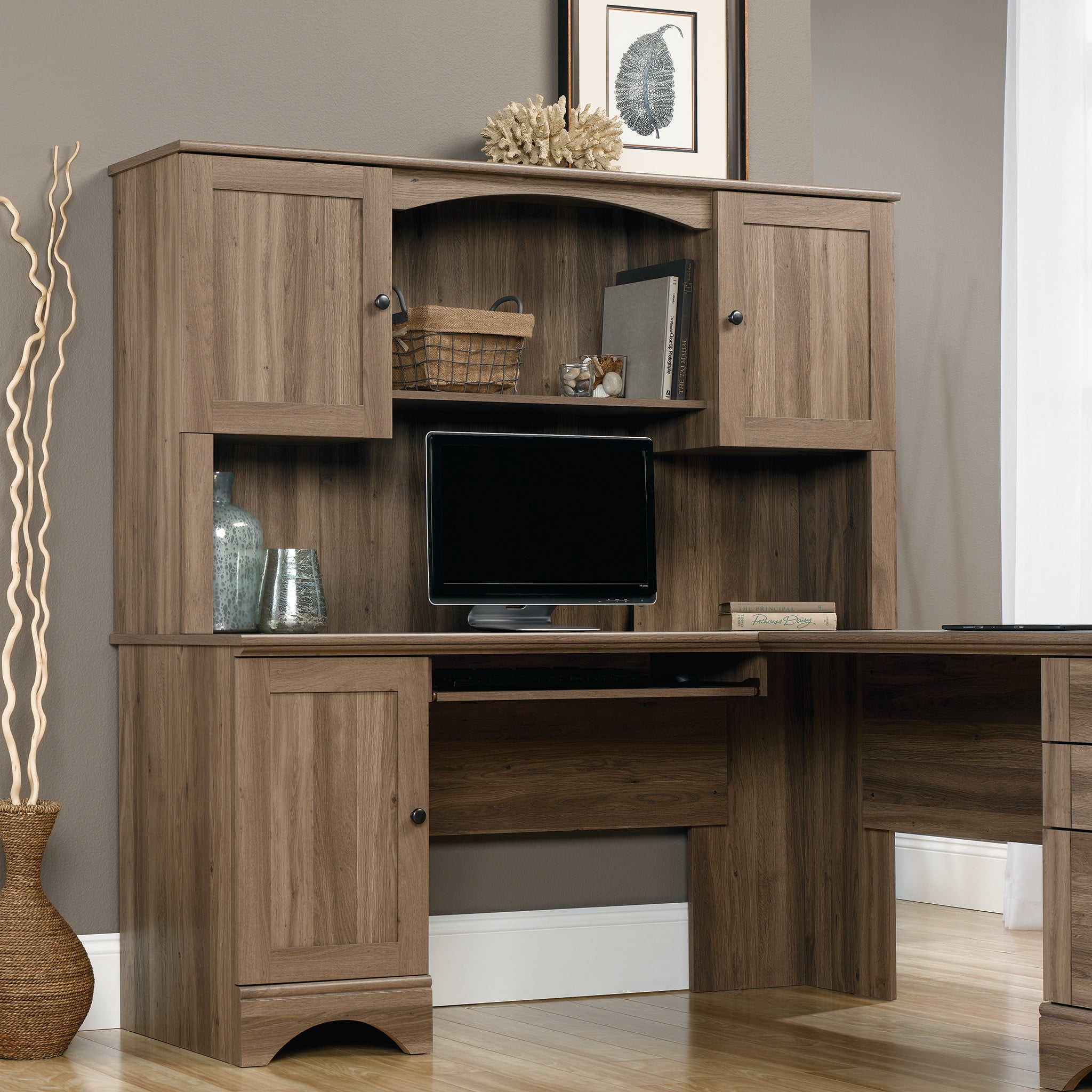 Free Shipping Sauder Harbor View Hutch Salt Oak Finish Walmart