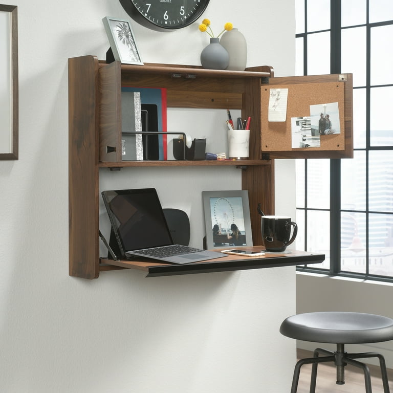 Sauder Harvey Par Floating Wall Desk Grand Walnut Finish