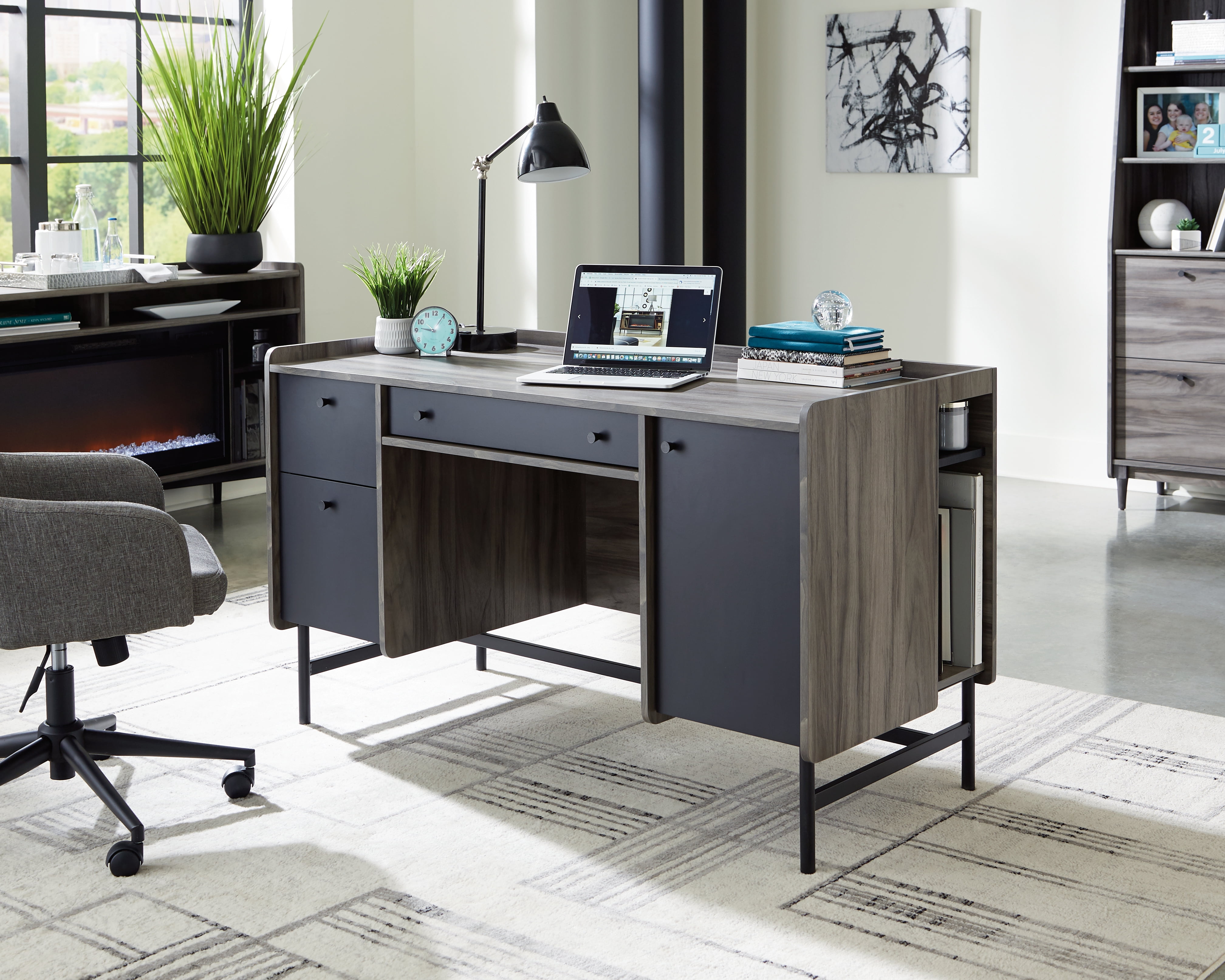 Sauder Harvey Park Double Pedestal Home Office Desk with Storage Jet Acacia Finish