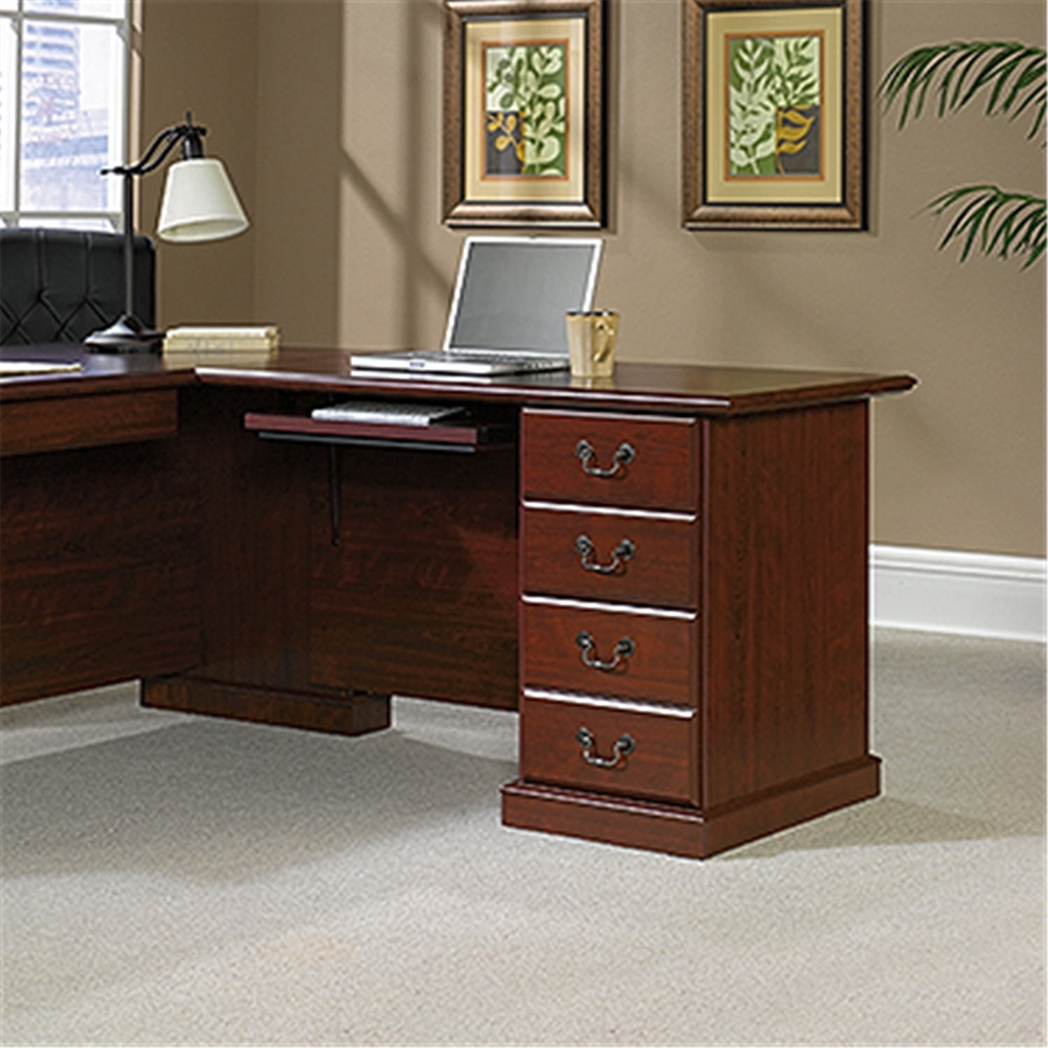 Espresso Wood Executive Computer Desk with Drawer and Keyboard Tray