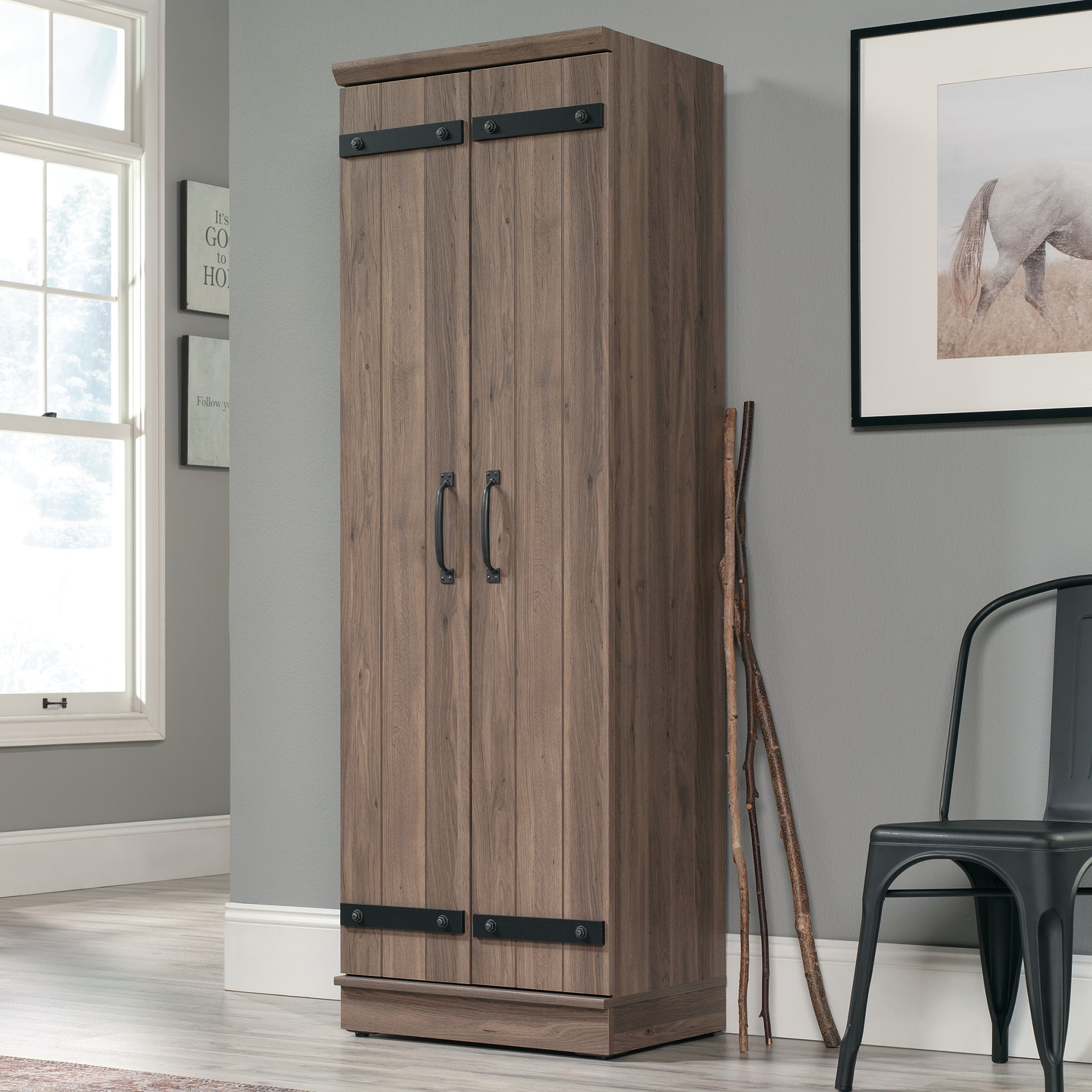 Sauder HomePlus 2-Barn Door Narrow Storage Cabinet, Salt Oak Finish