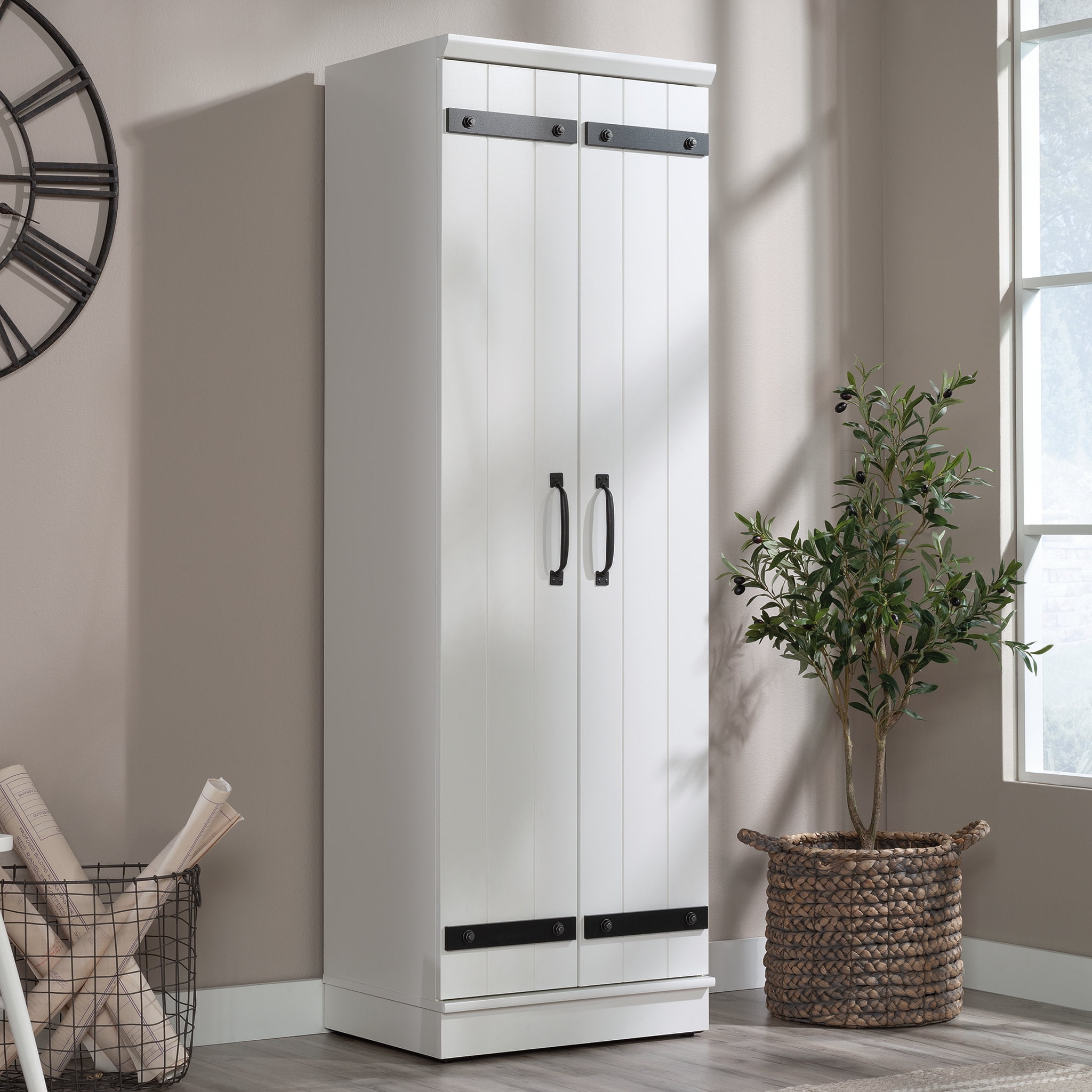 Soft White Tall Kitchen Pantry Cabinet with Adjustable Shelves