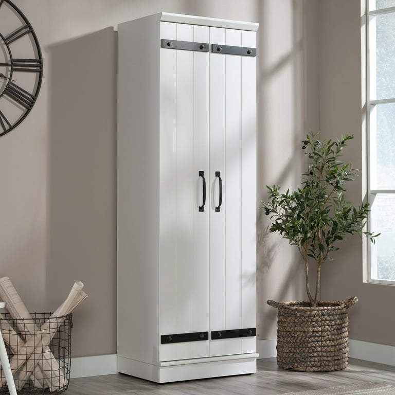 Sauder white pantry cabinet discount
