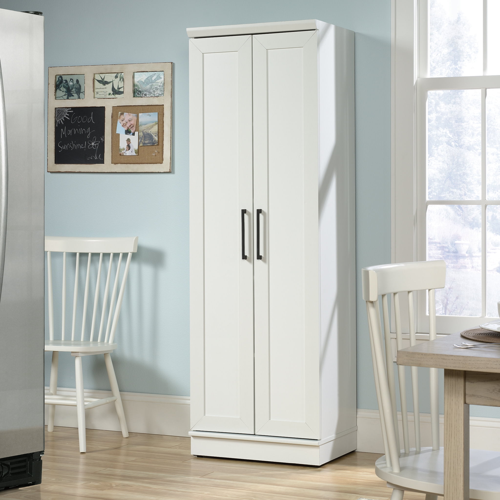 Soft White MDF Lockable Cabinet with 4 Adjustable Shelves