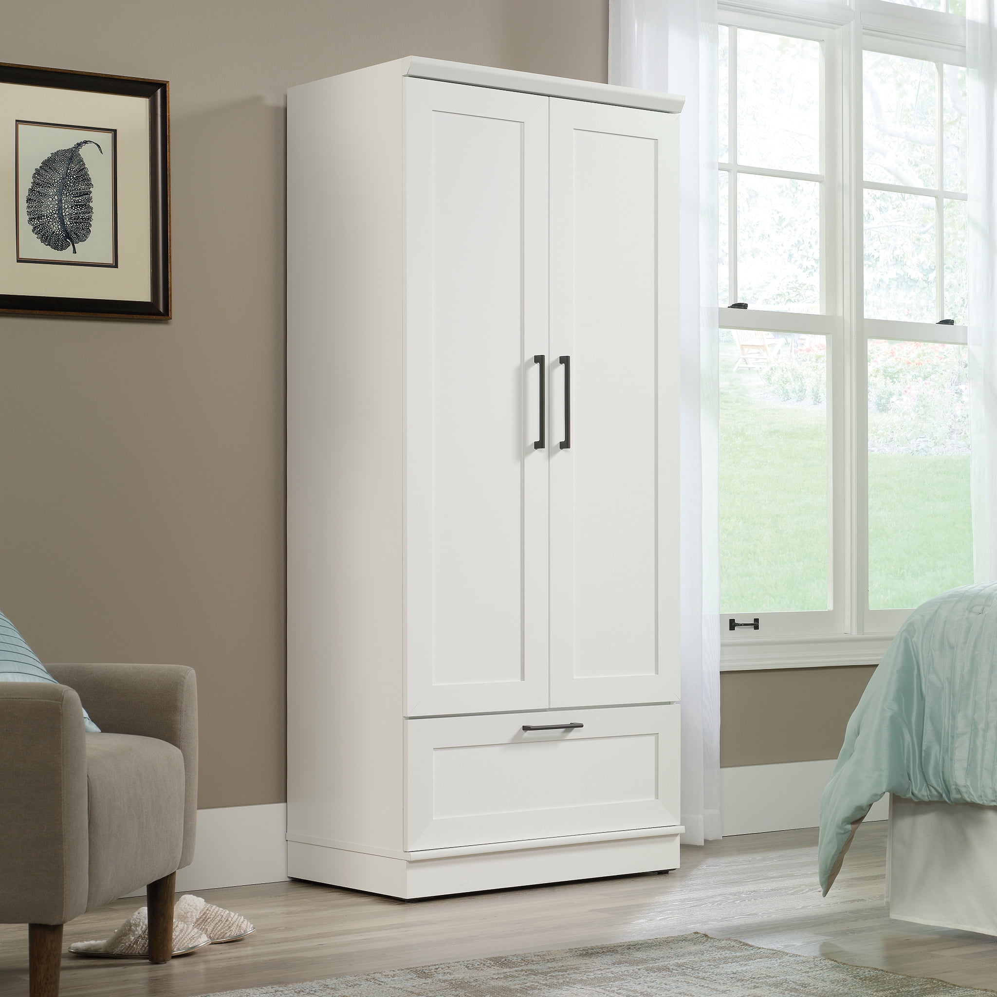 Sauder HomePlus Bedroom Wardrobe Armoire, Soft White Finish