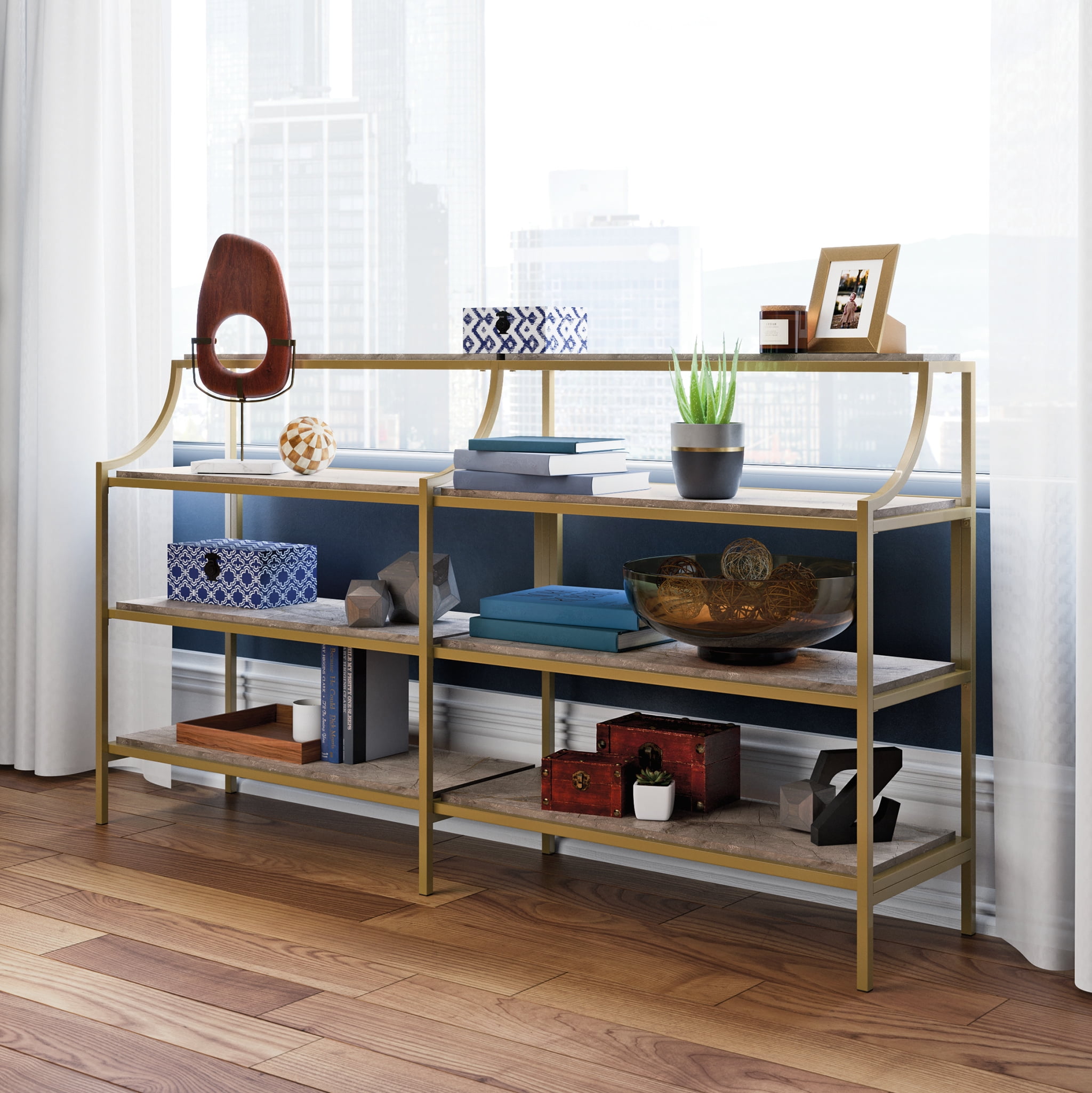 Sauder International Lux Console Table Deco Stone Finish