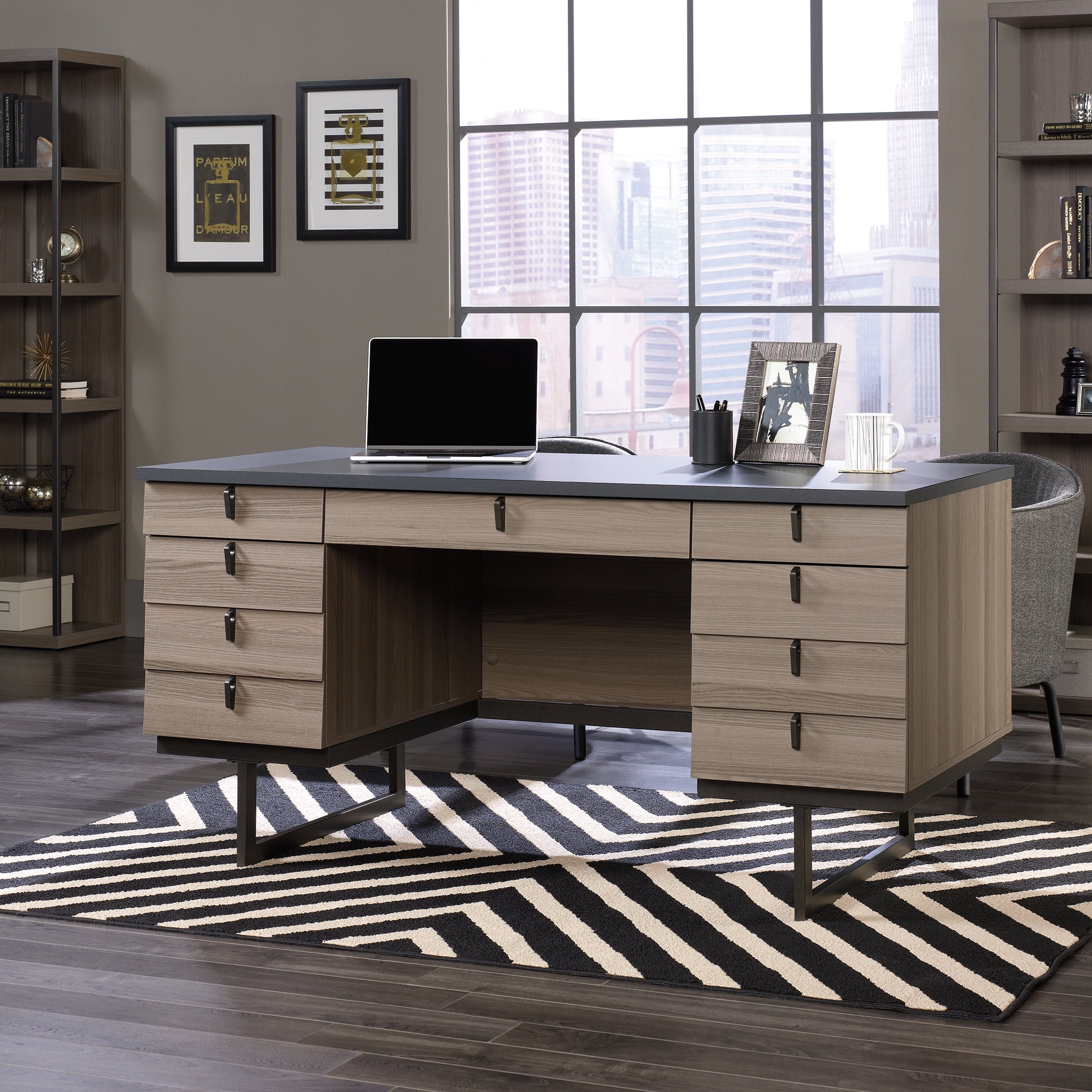 Sauder International Lux Executive Desk Diamond Ash Finish