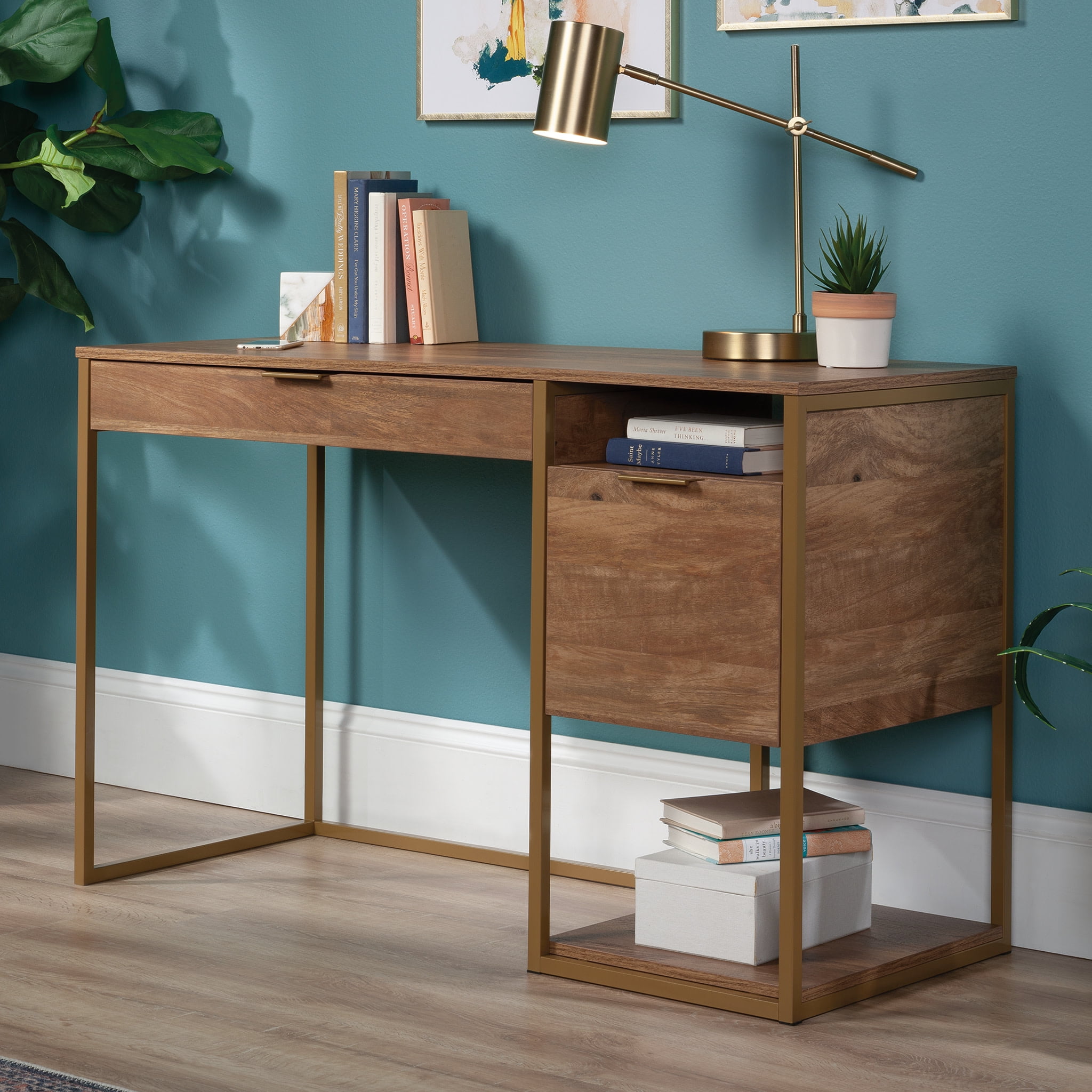 Sindoori Mango Wood Desk with Drawer and Filing Cabinet