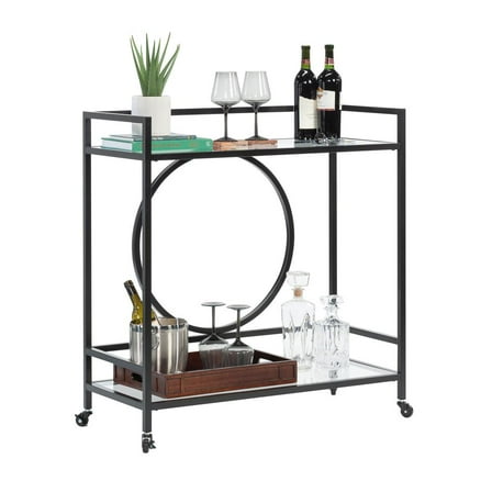 Sauder International Lux Metal/Glass Bar Cart in Black Finish