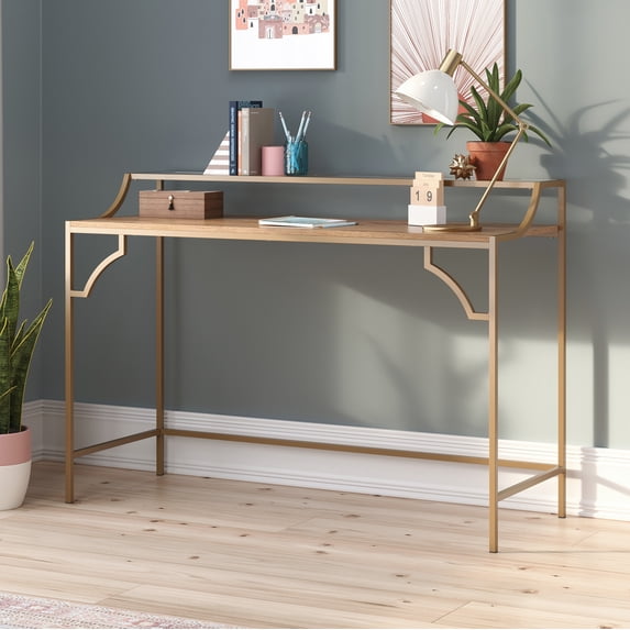 Sauder International Lux Metal & Wood Writing Desk, Sindoori Mango Finish