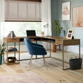thumbnail image 1 of Sauder International Lux Modern L-Shaped Desk with Gold Frame, Sindoori Mango Finish, 1 of 12