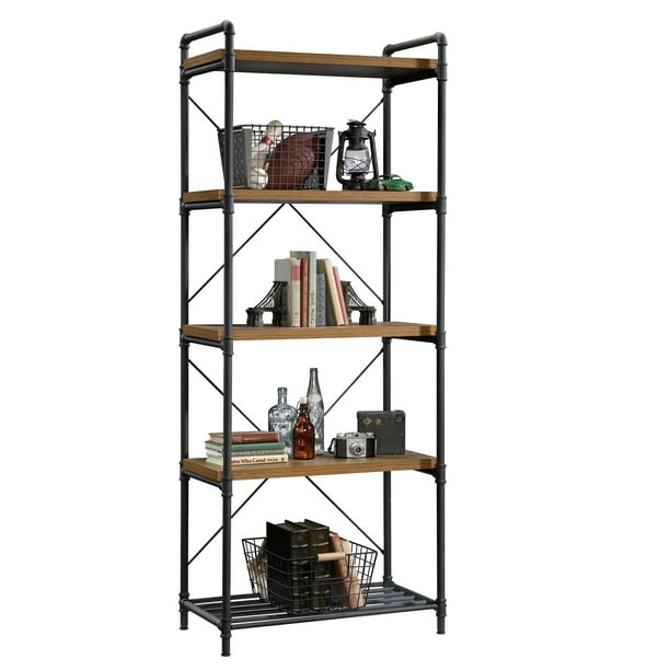 Sauder Iron City Tall Bookcase, Checked Oak Finish