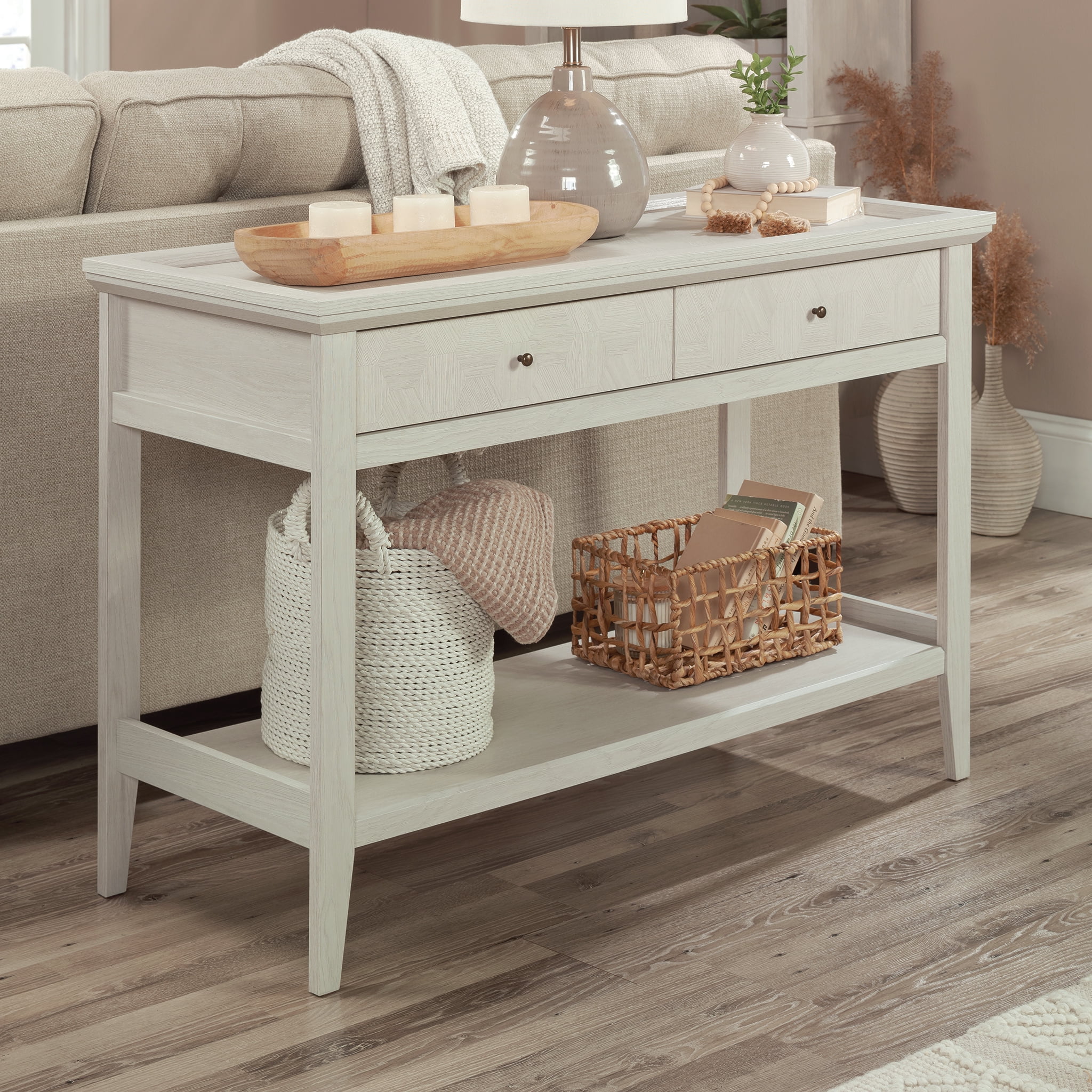 Glacier Oak Console Table with Drawers and Shelf