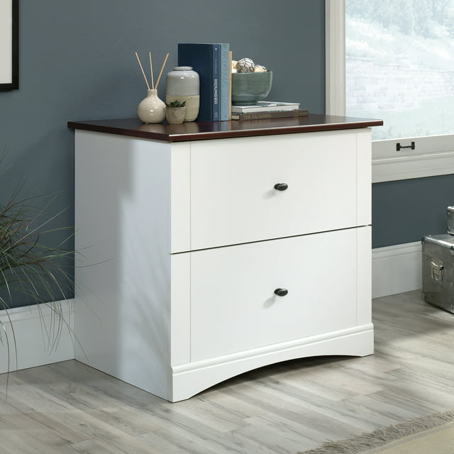 Sauder Lateral File Cabinet with Cherry Accent, Soft White Finish ...