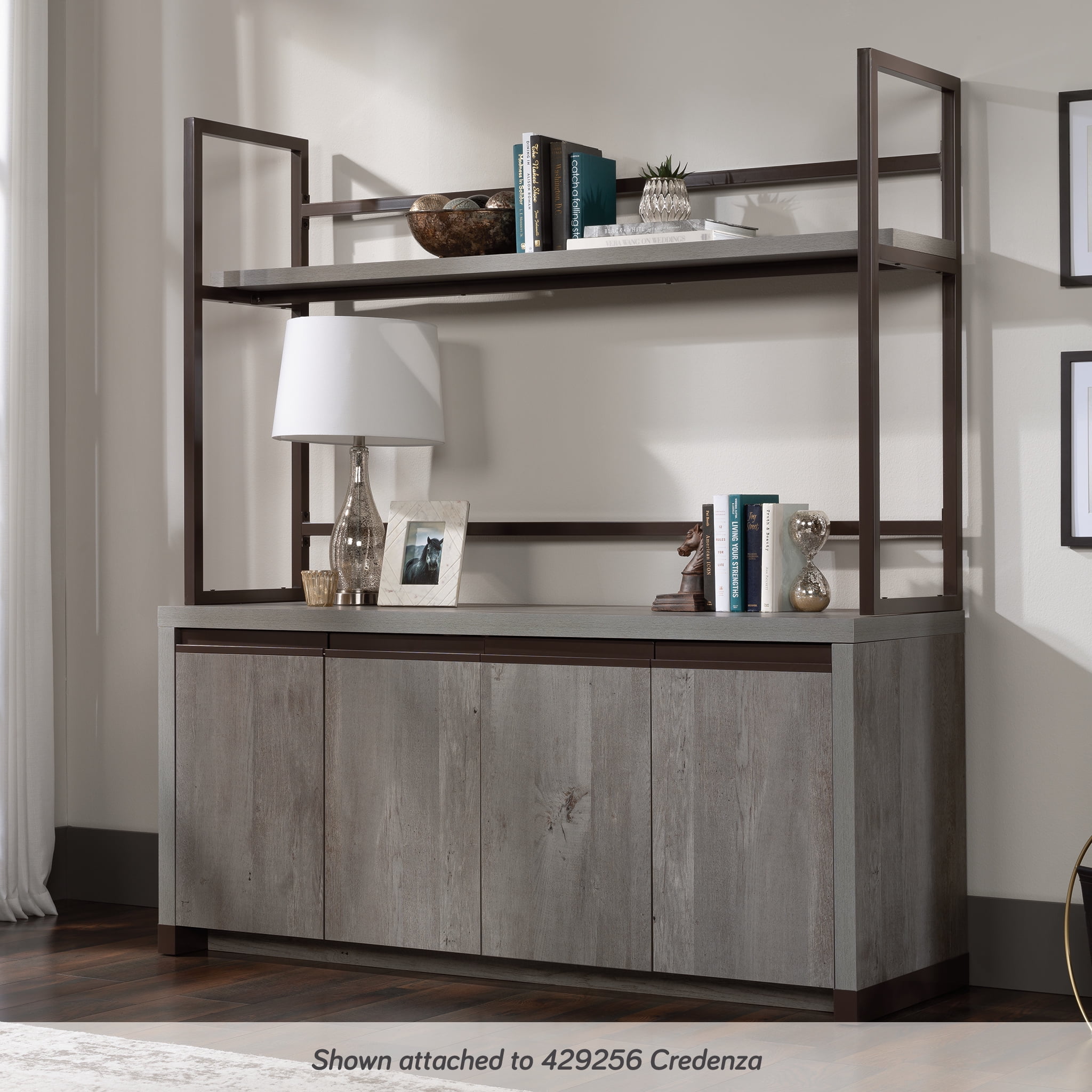 Mystic Oak 66" Large Hutch with Metal Frame
