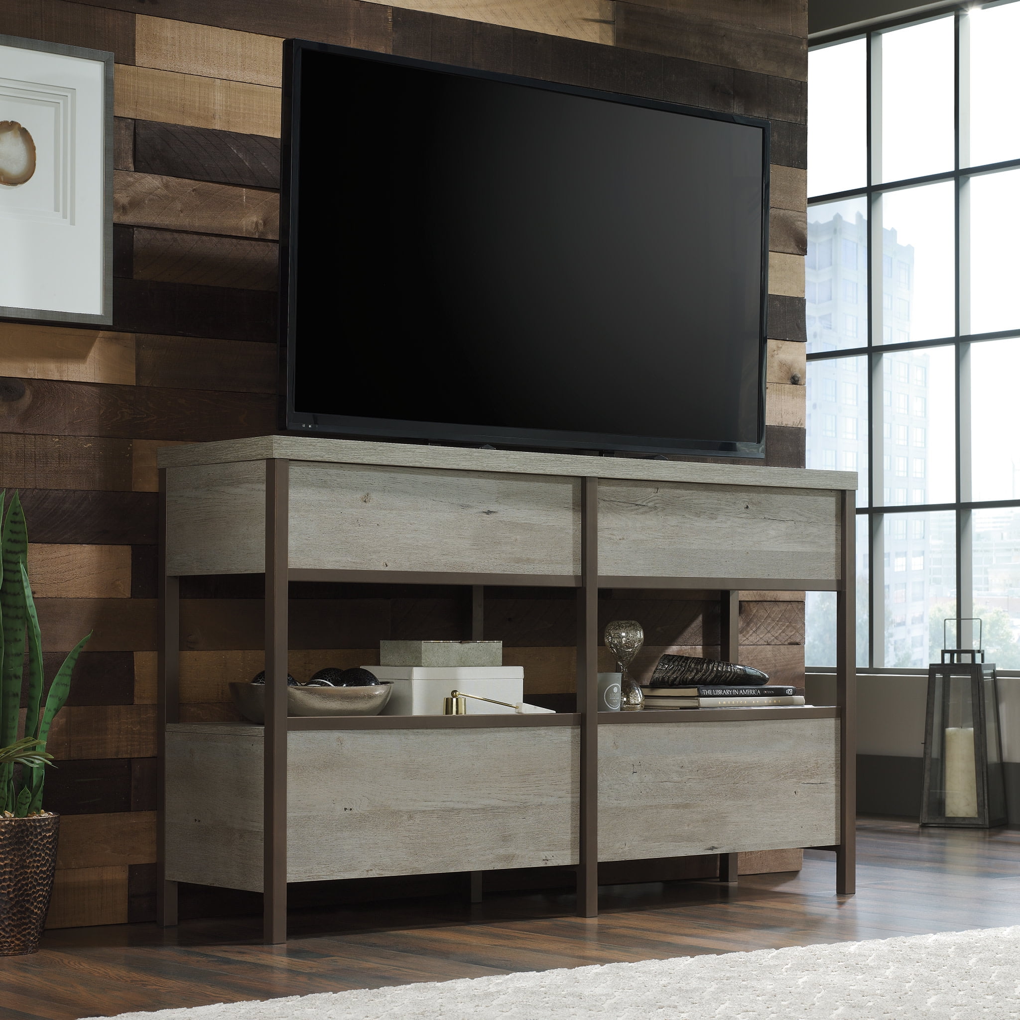 Sauder Manhattan Gate TV Stand for TVs up to 60", Mystic Oak Finish