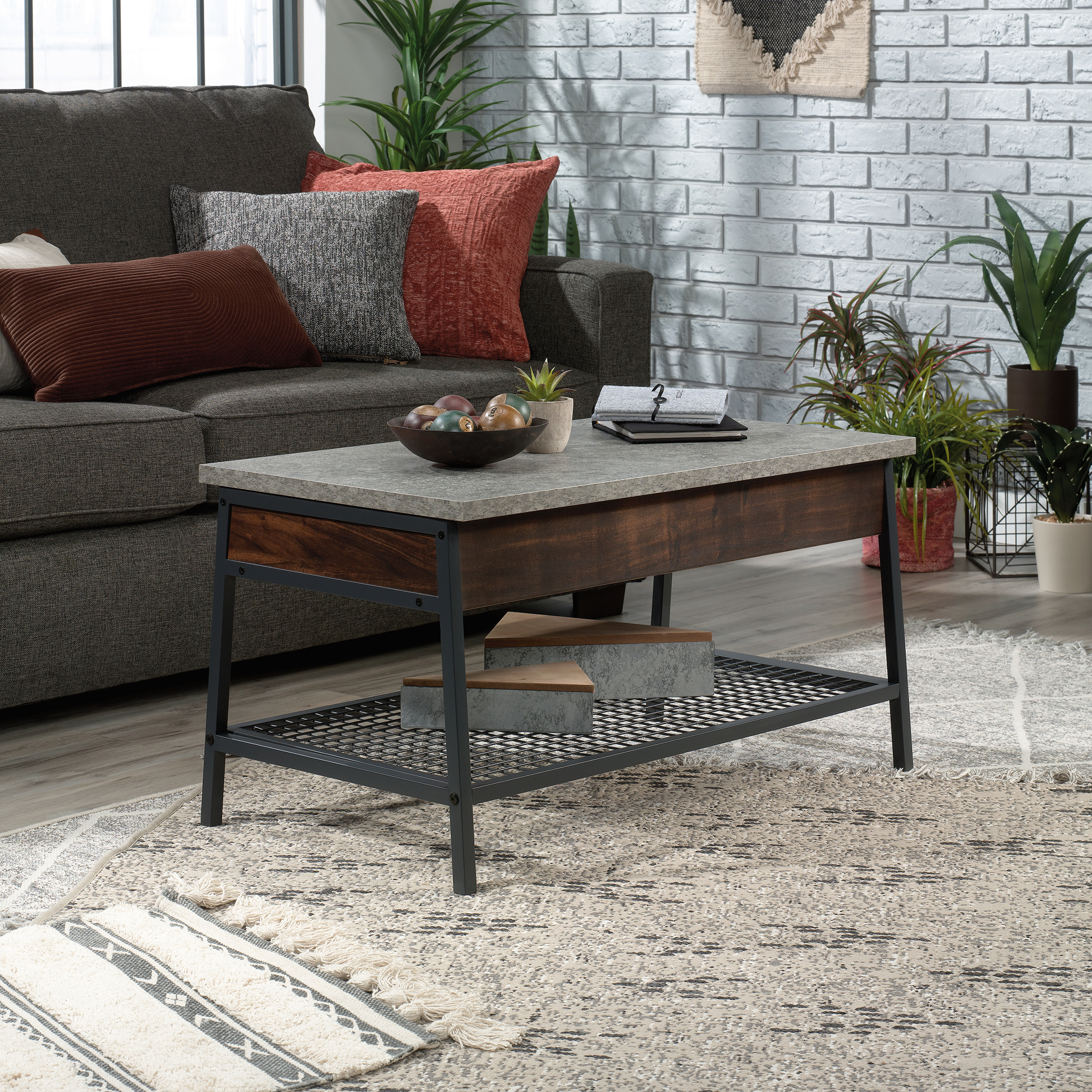 Sauder Market Commons Metal Coffee Table, Rich Walnut Finish - image 1 of 11