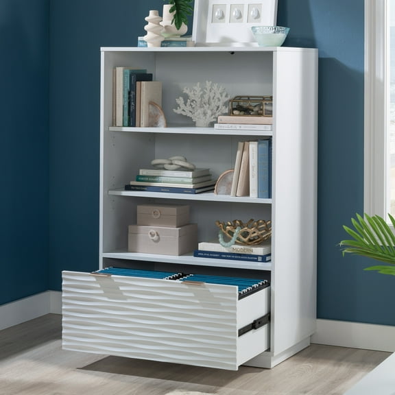 Sauder Morgan Main Contemporary Engineered Wood Bookcase with Drawer in White