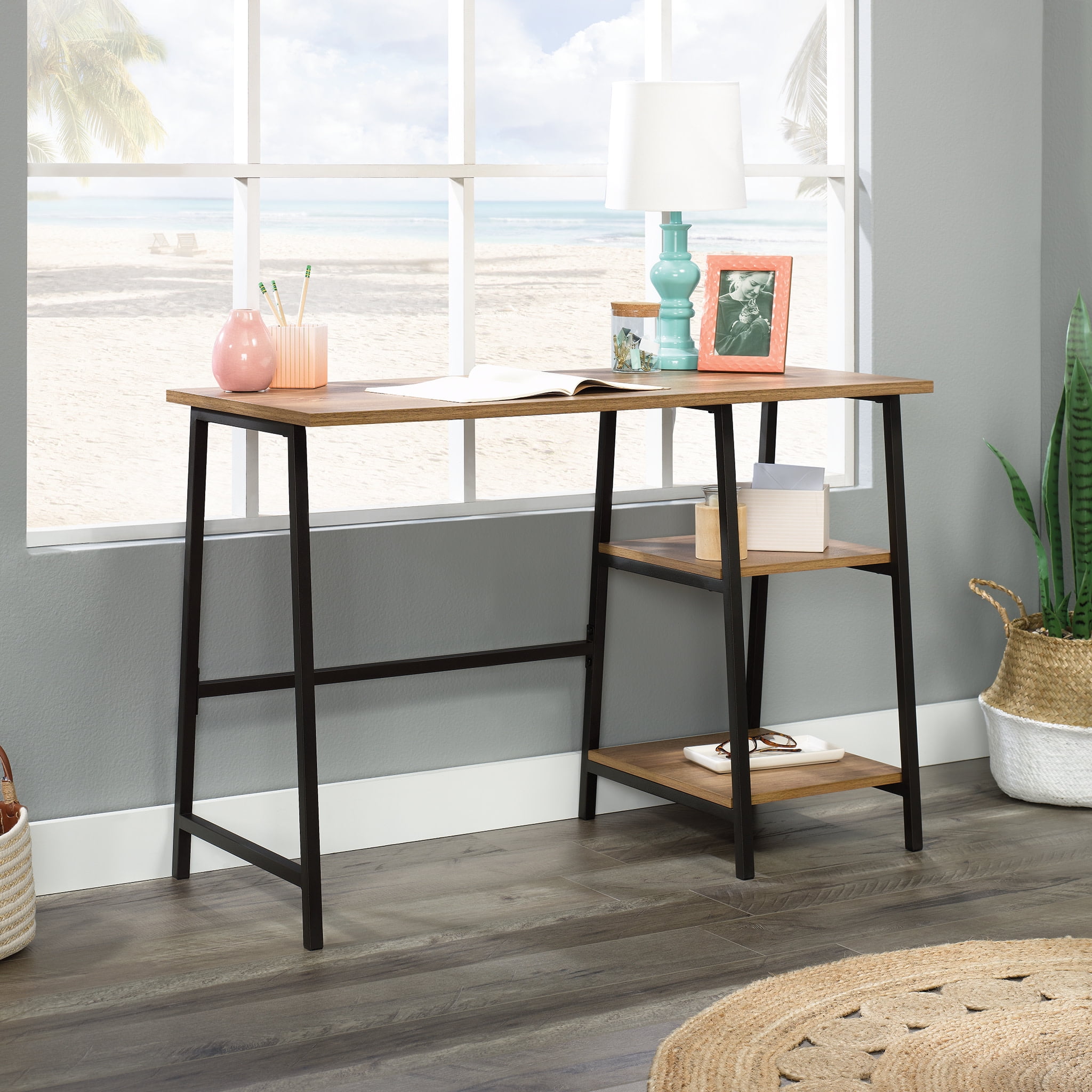 Sindoori Mango and Black Wood Desk with Shelves