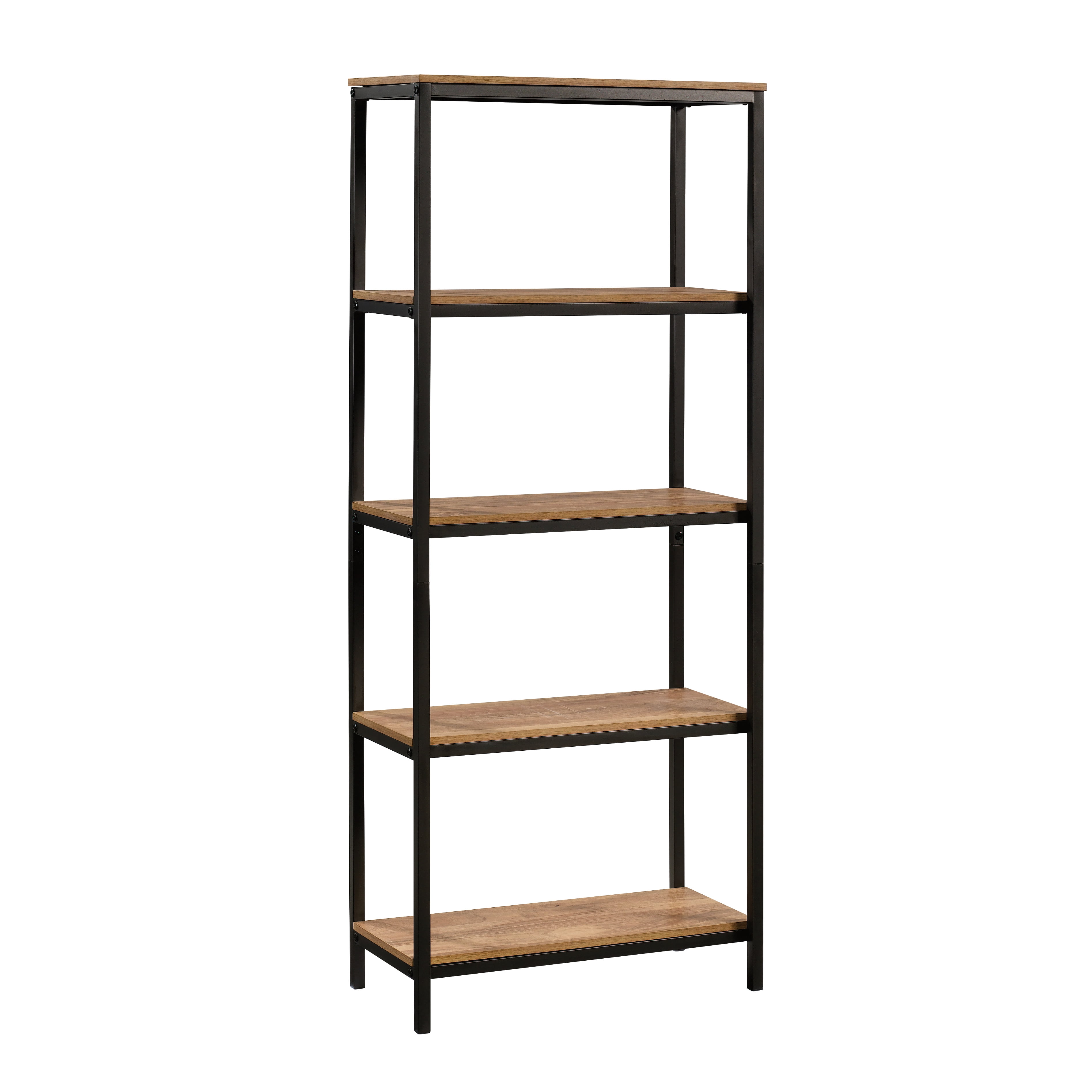 North Avenue Tall 4-Shelf Sindoori Mango and Black Metal Bookcase