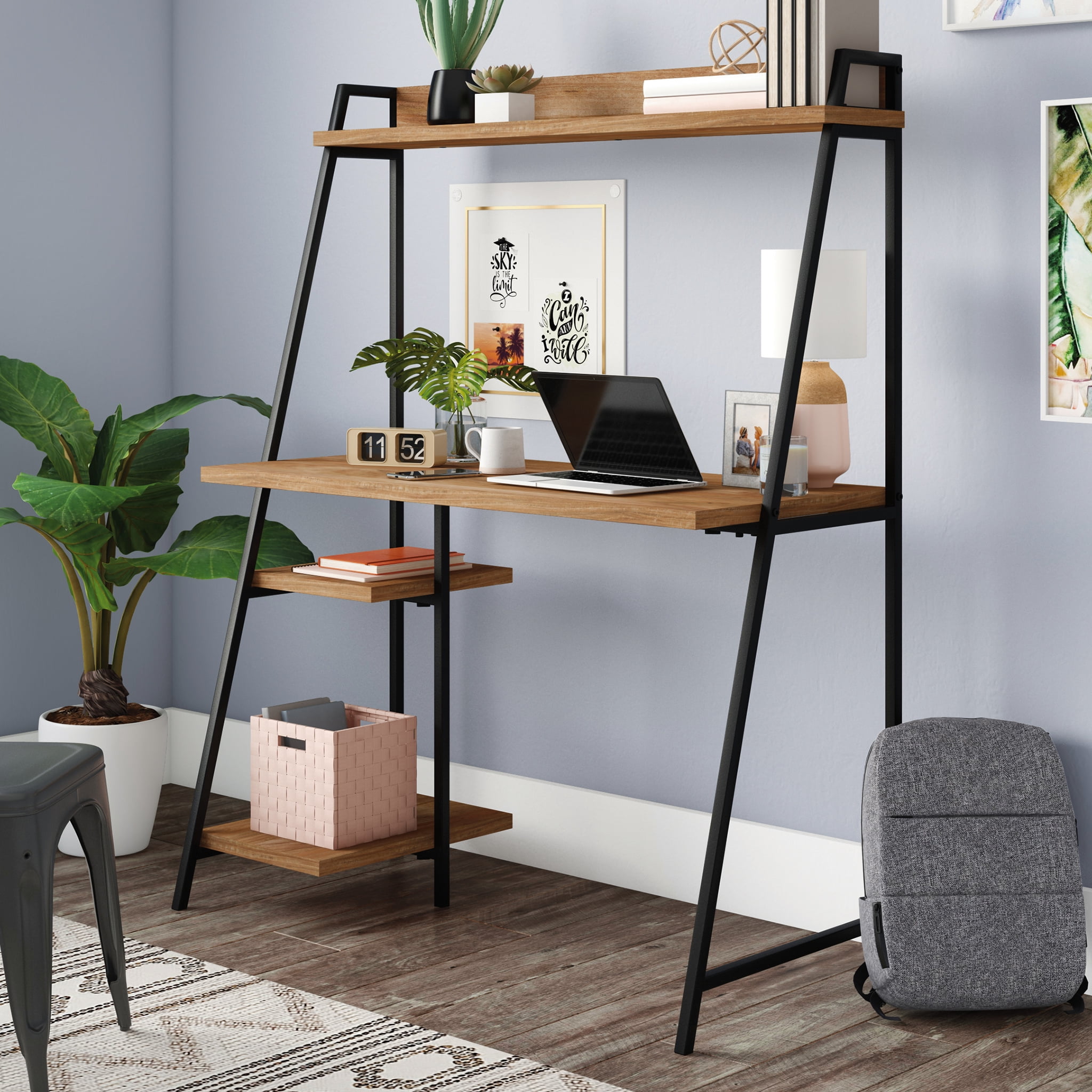 Sauder North Avenue Modern Computer Desk with Hutch for Office Sindoori Mango Finish