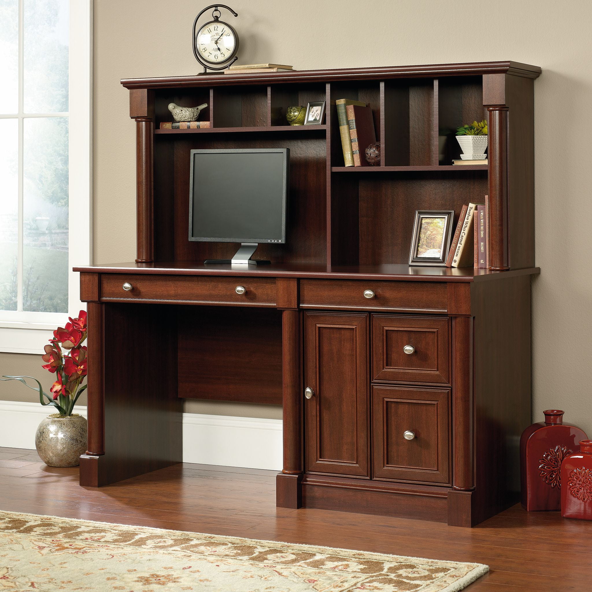 Sauder Palladia Computer Desk And Hutch Select Cherry Finish