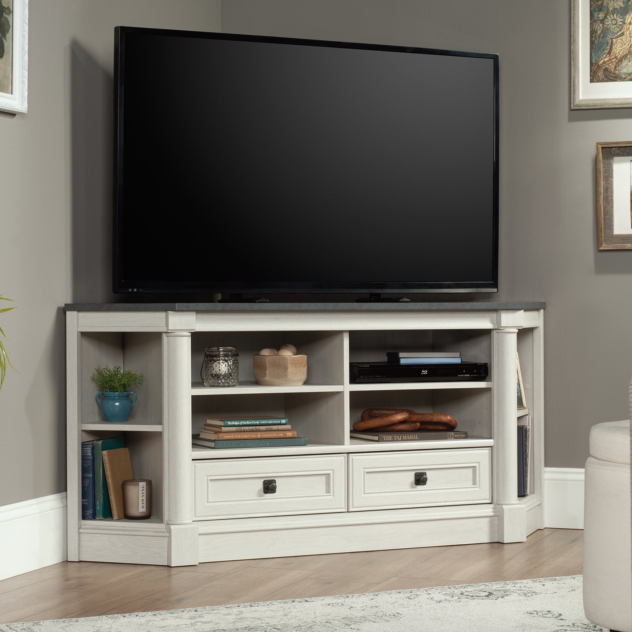 Sauder Palladia Corner TV Stand Credenza for TVs up to 60